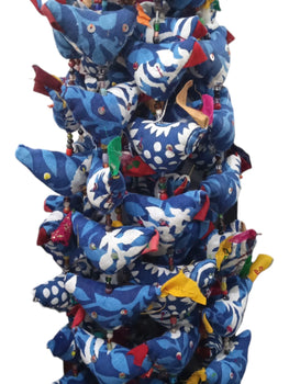 Colorful blue stuffed birds with beads, perfect for boho home decor and ornaments.