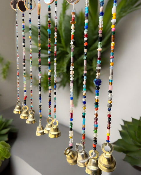 Bohemian Curtain , Glass Beads , Beaded Curtain , Hippy Curtain for Doorways , Bell Strings , Glass Beads Strands , Window Valance Sun-Catcher Height 40" Inch