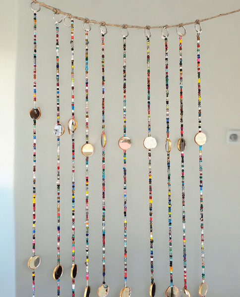 Bohemian Curtain , Glass Beads , Beaded Curtain , Hippy Curtain for Doorways , Bell Strings , Glass Beads Strands , Window Valance Sun-Catcher Height 40" Inch