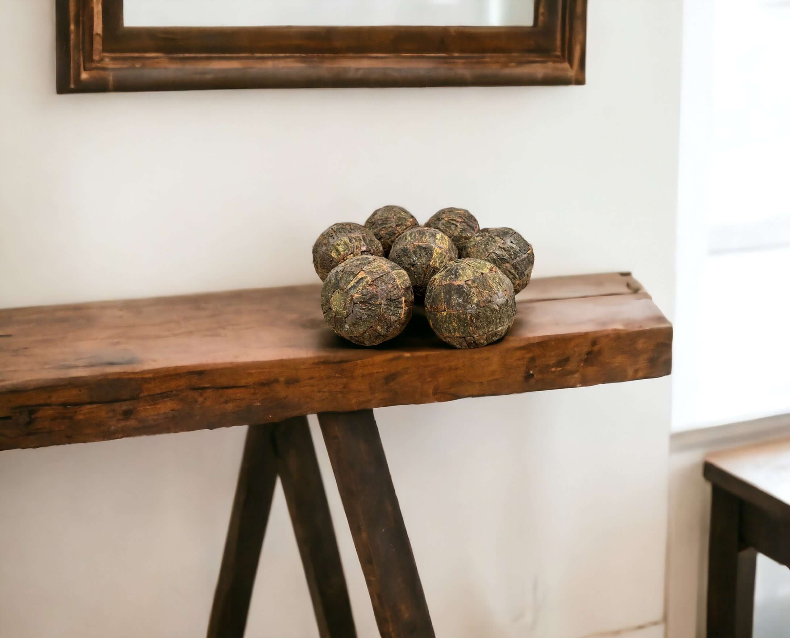 Adorable handcrafted wood balls in 2 styles, perfect for rustic home accents, table decorations, and country style decor.