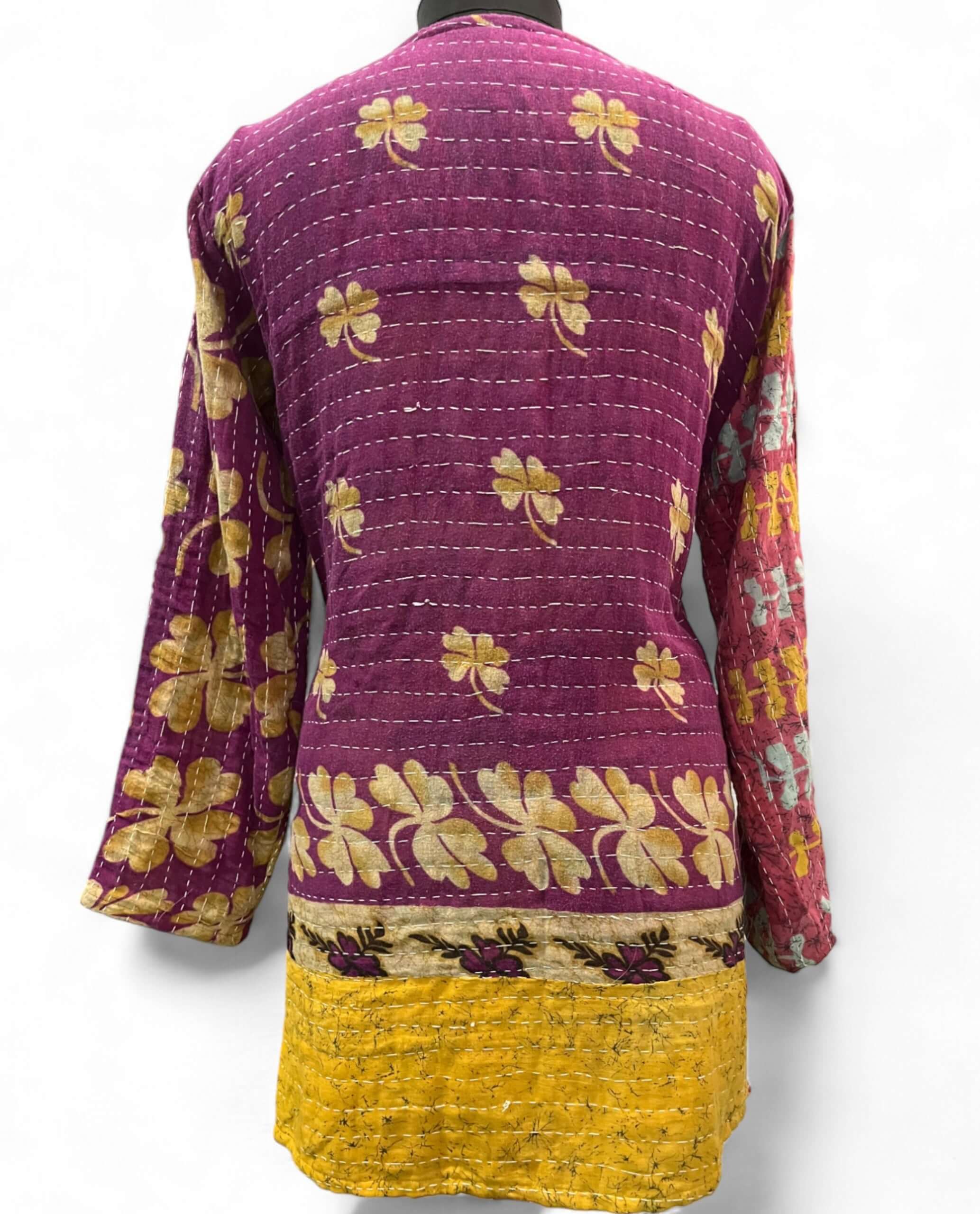 Vintage 100%cotton sari kantha jacket coat bohemian vintage style overcoat rustic wear Boho Style for Unisex , Collared Jacket CoatUnique 100% cotton kantha jacket with a rustic boho style. Custom sizes available. Reversible and hand-embroidered for a one