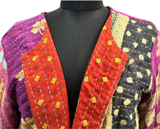 Vintage 100%cotton sari kantha jacket coat bohemian vintage style overcoat rustic wear Boho Style for Unisex , Collared Jacket CoatUnique 100% cotton kantha jacket with a rustic boho style. Custom sizes available. Reversible and hand-embroidered for a one