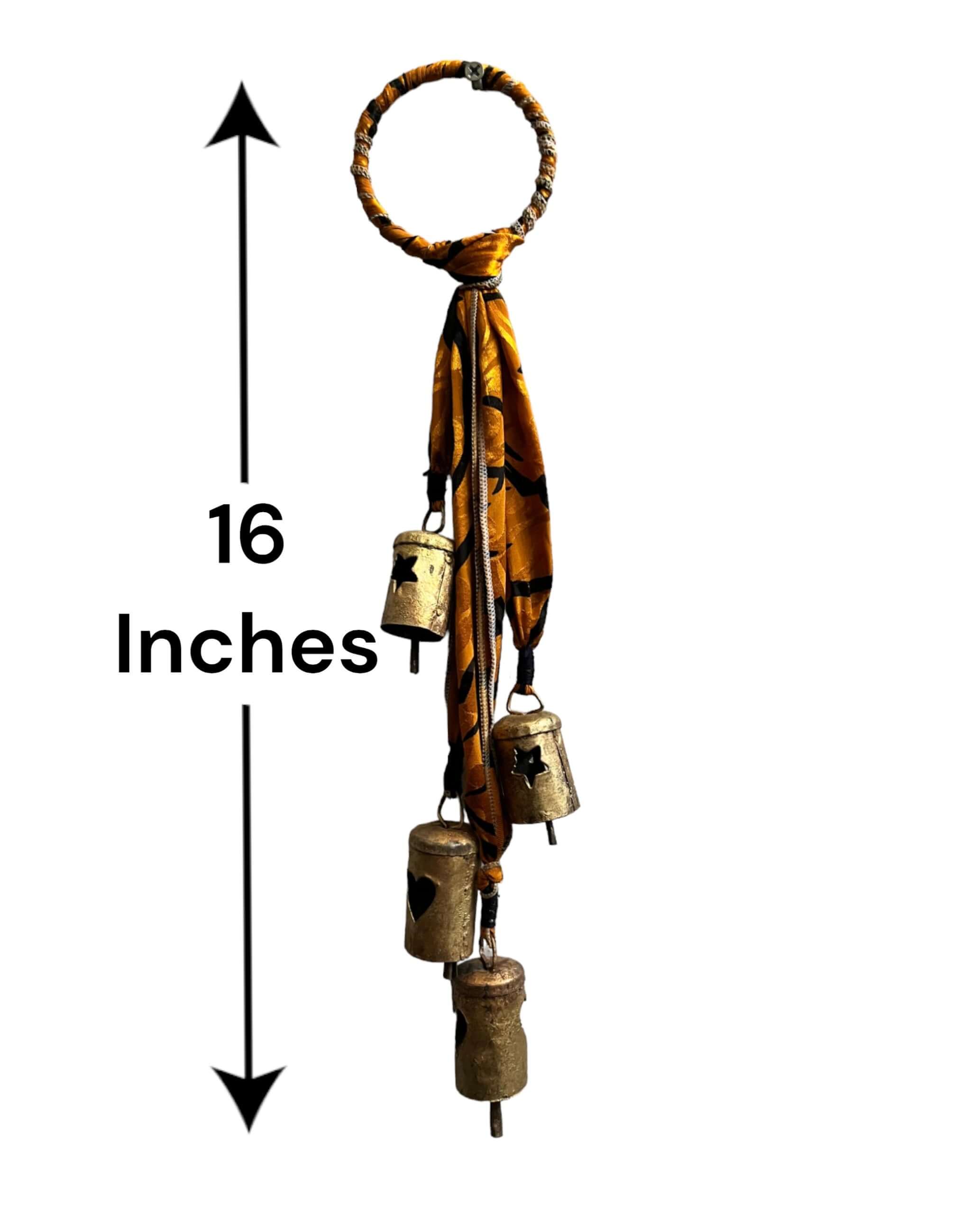 Handmade Evil Eye 16" metal Christmas bell door hanger ornament in assorted colors made from recycled materials.