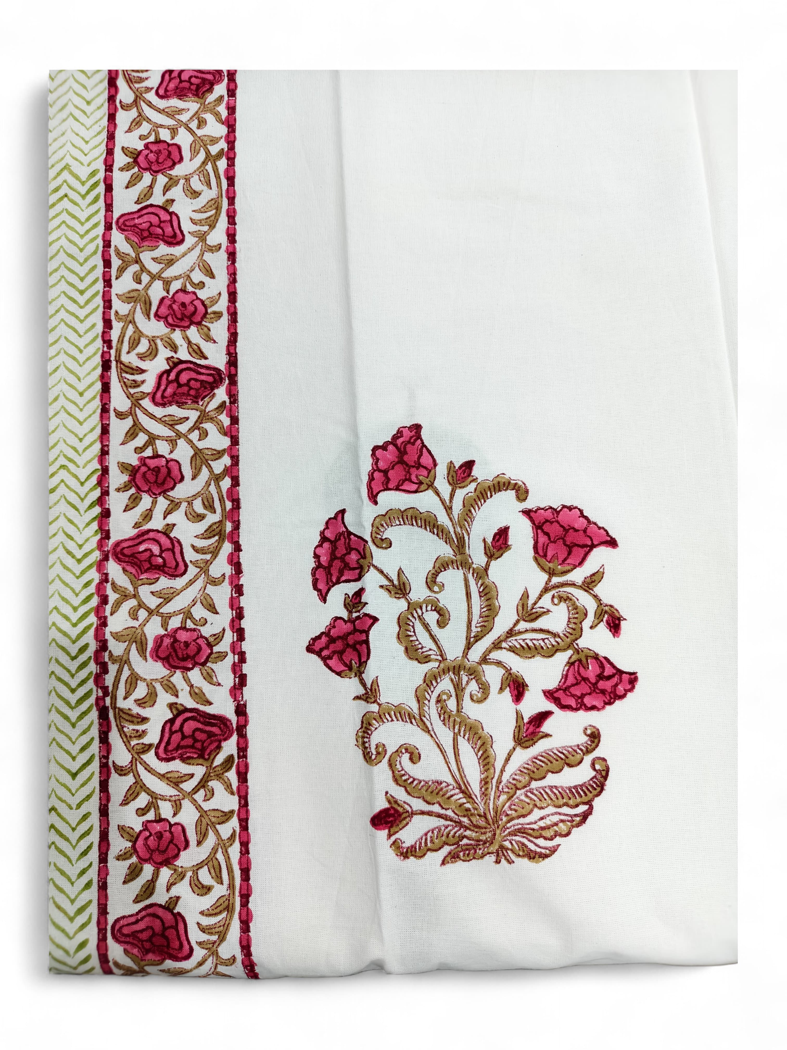 Mango Gifts Hand Block Printed 100% Rectangular Pure Cotton Tablecloth | Floral & Striped Design, Washable Dining Table Cover, 60x90 Inches