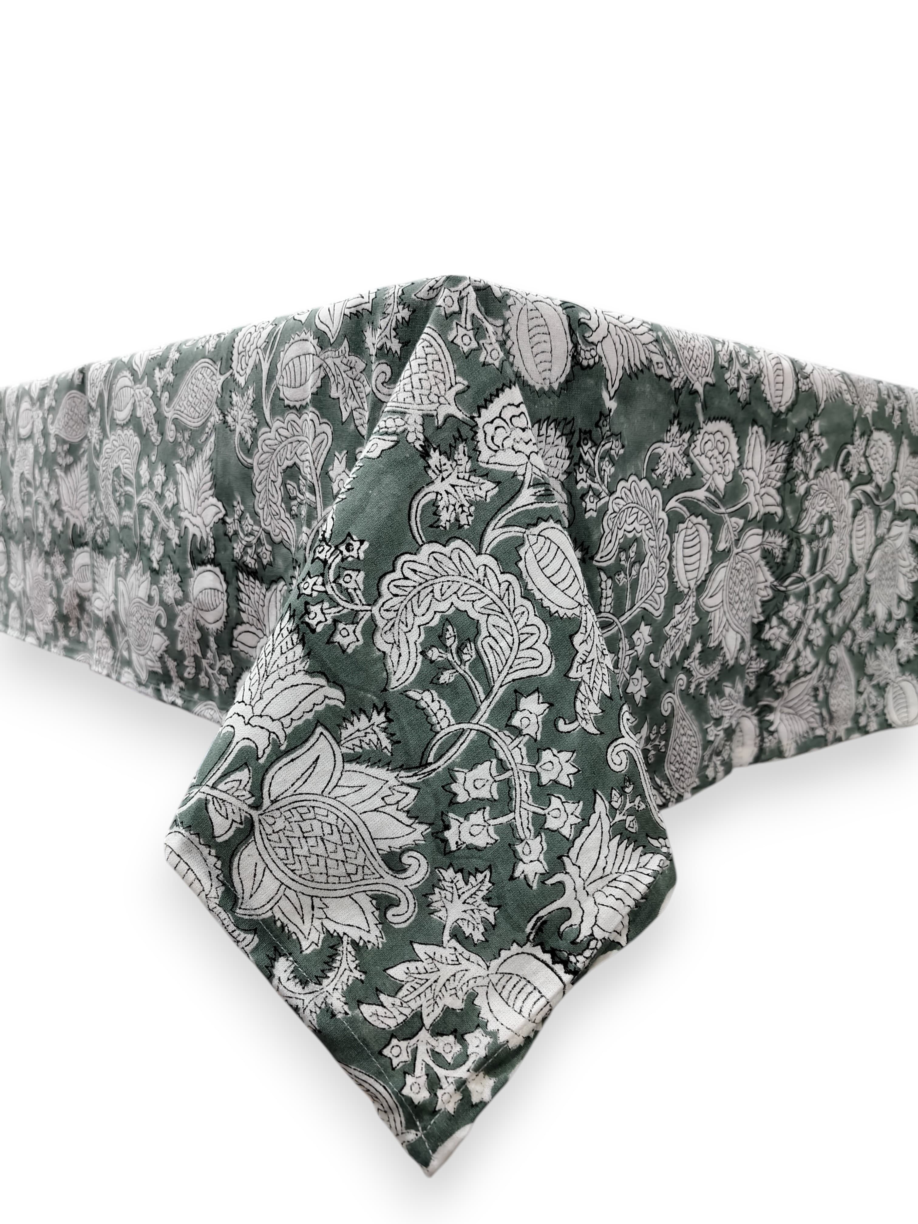 Mango Gifts Hand Block Printed 100% Rectangular Pure Cotton Tablecloth | Floral & Striped Design, Washable Dining Table Cover, 60x90 Inches