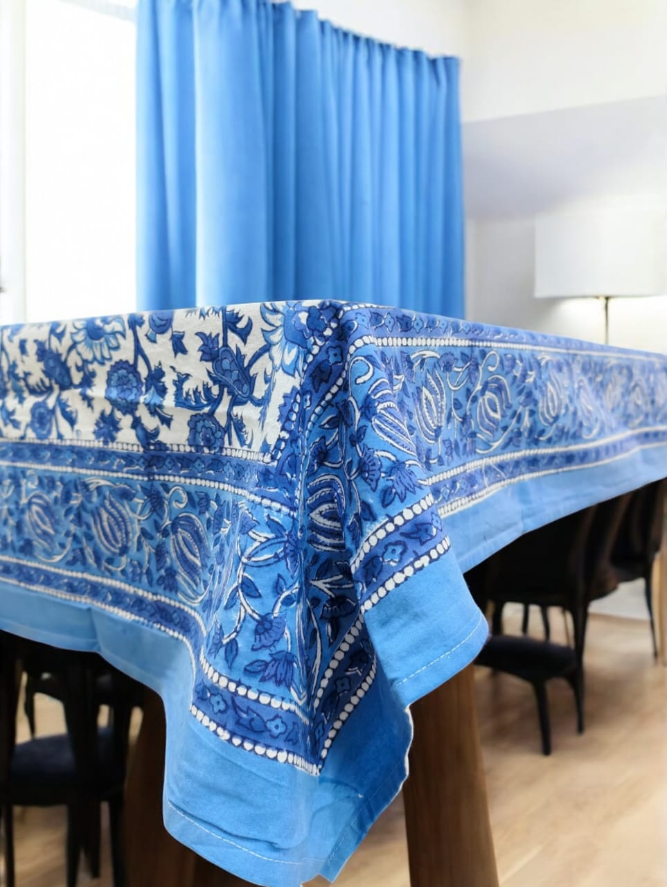 Mango Gifts Hand Block Printed 100% Rectangular Pure Cotton Tablecloth | Floral & Striped Design, Washable Dining Table Cover, 60x90 Inches