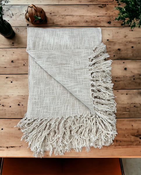 Hand-Loomed Cotton Sofa Throw Size  72 x 52 Inches 100%Cotton Throw Blanket with Tassels Bohemian Style Home Décor