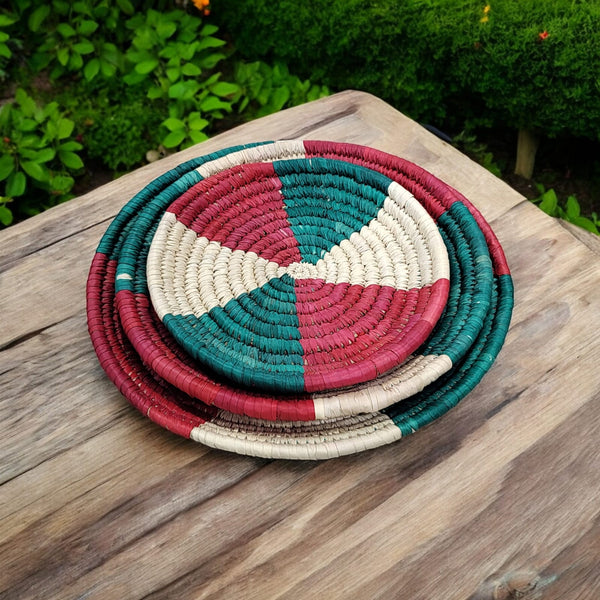 Sabai Grass Handwoven Rattan Wall Plates Baskets Multicolour Bohemian Theme Wall Hanging Décor Bamboo Wall Art