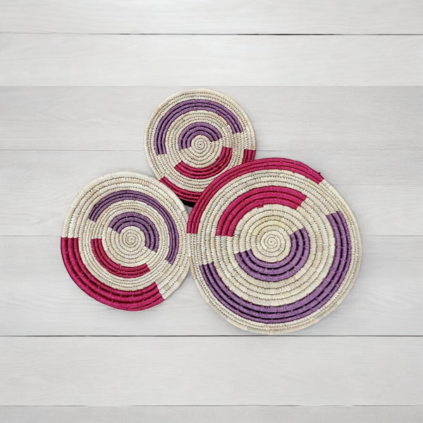 Sabai Grass Handwoven Rattan Wall Plates Baskets Multicolour Bohemian Theme Wall Hanging Décor Bamboo Wall Art