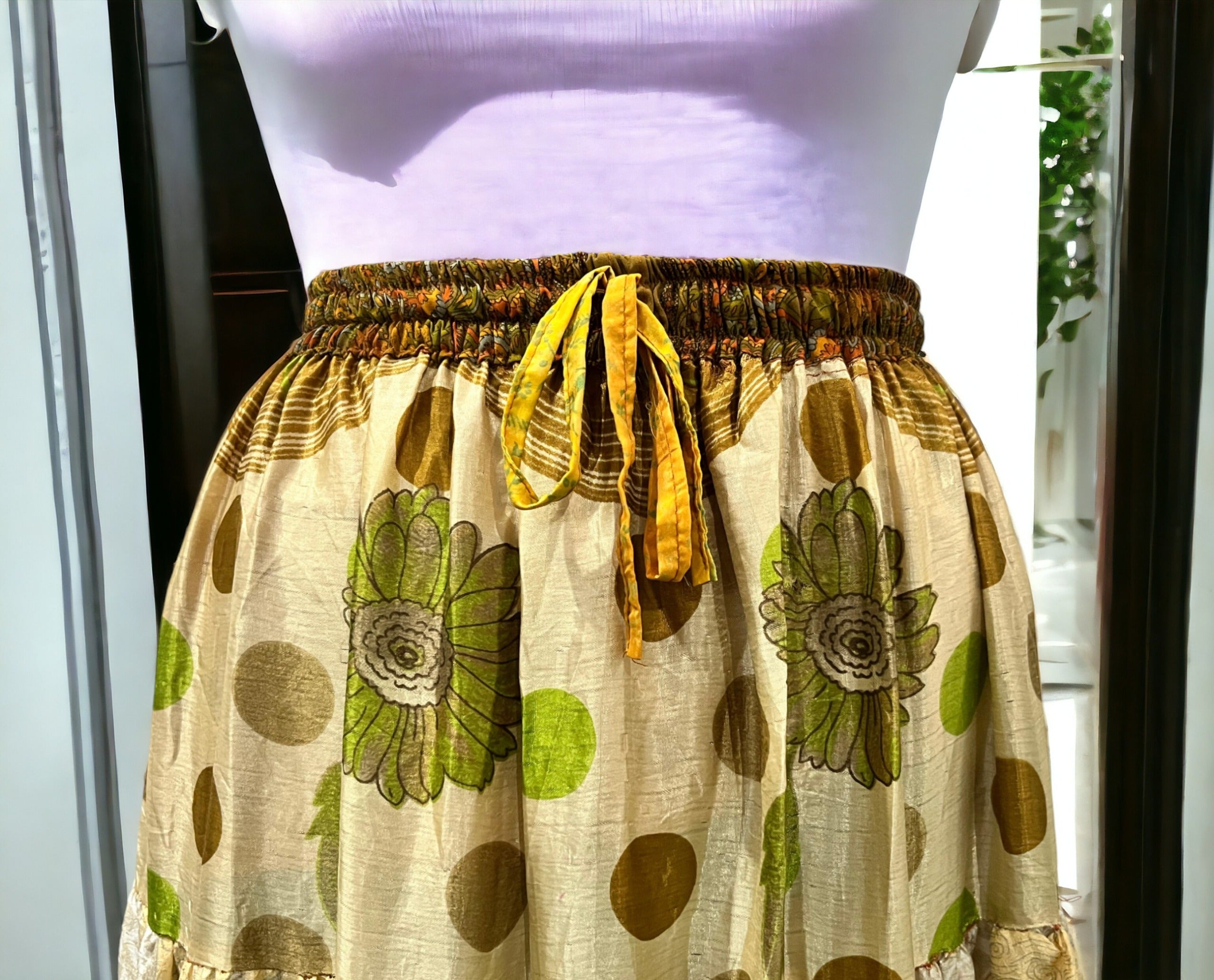 Vintage Silk Sari Belly Dance Frill Skirt - Boho Women