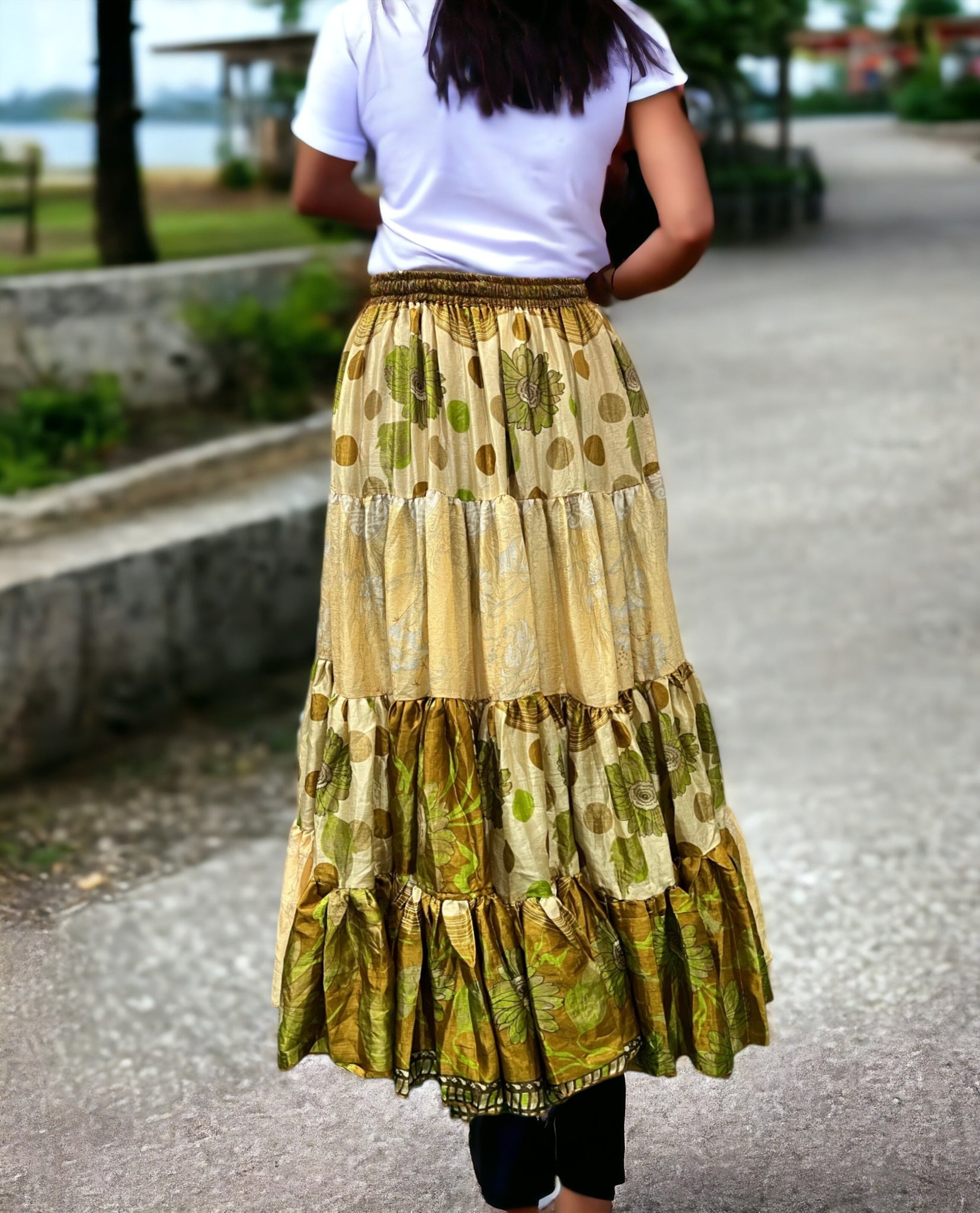 Old Silk Sari patchwork skirt bohemian fashion for women