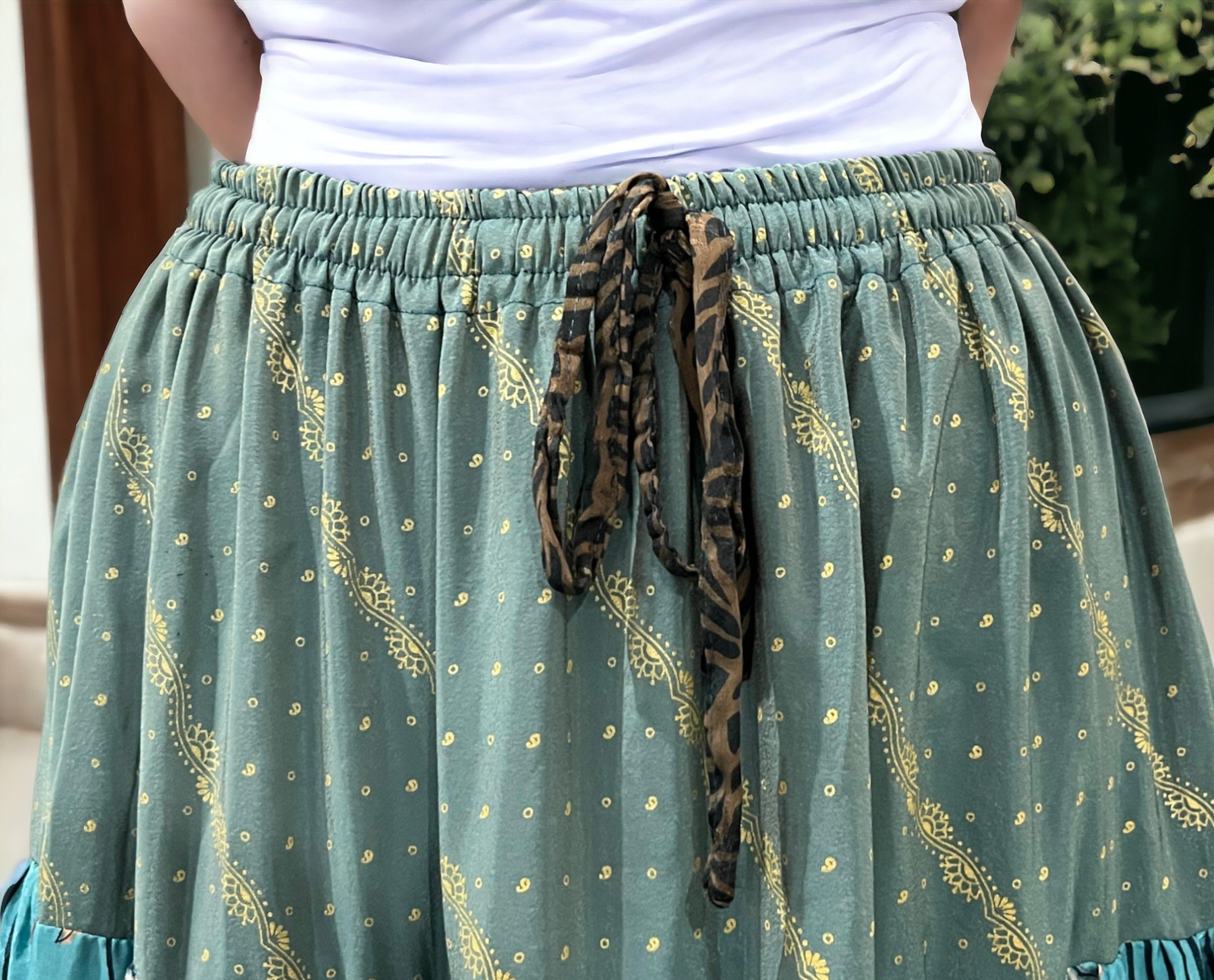 Vintage Silk Sari Belly Dance Frill Skirt - Boho Women