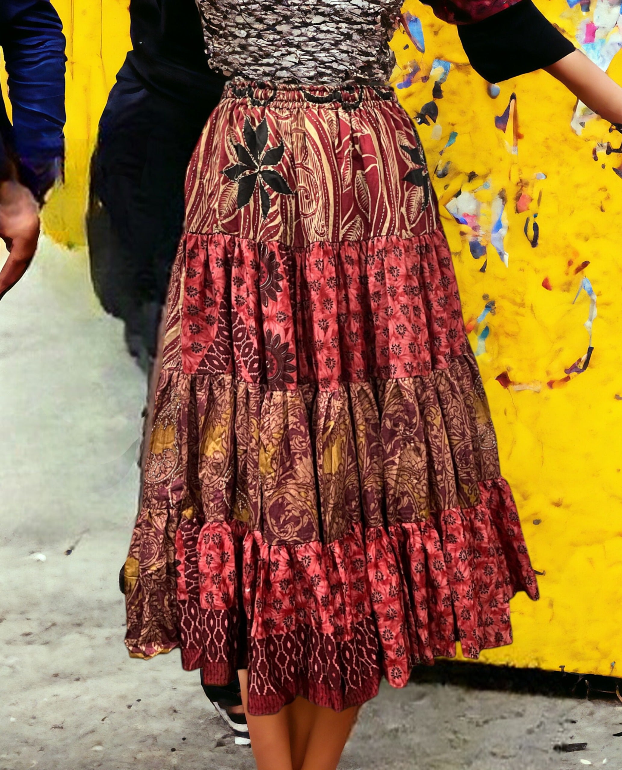 Vintage Silk Sari Belly Dance Frill Skirt - Boho Women