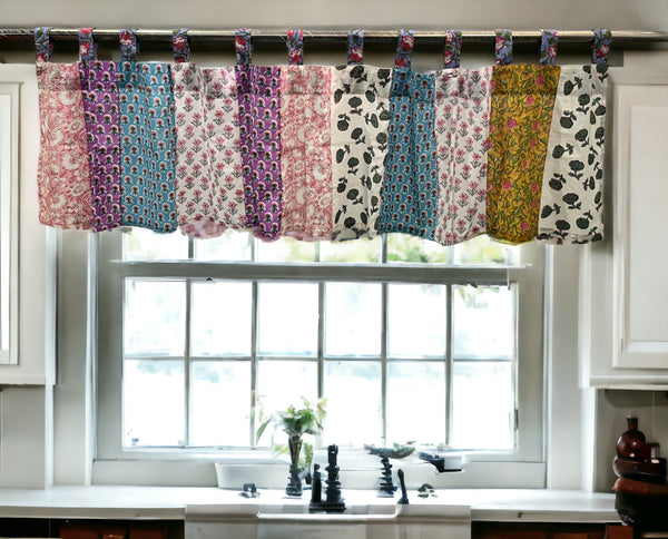 Patchwork Boho Window Curtain Valance, 100% Cotton, Multicolour Floral Print Decoration, Window Treatment, Bohemian Theme Home Decor, Size 84" x 21" Inch