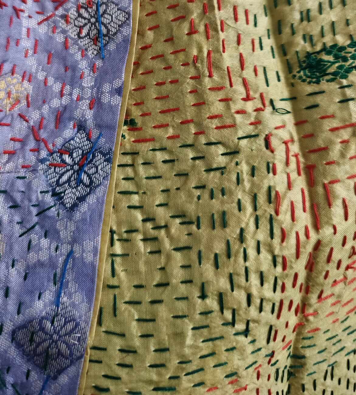 Vintage Kantha Silk Scarves Scarf Reversible 100%Silk Sari Saree Wraps Indian Dupatta Wholesale Supply