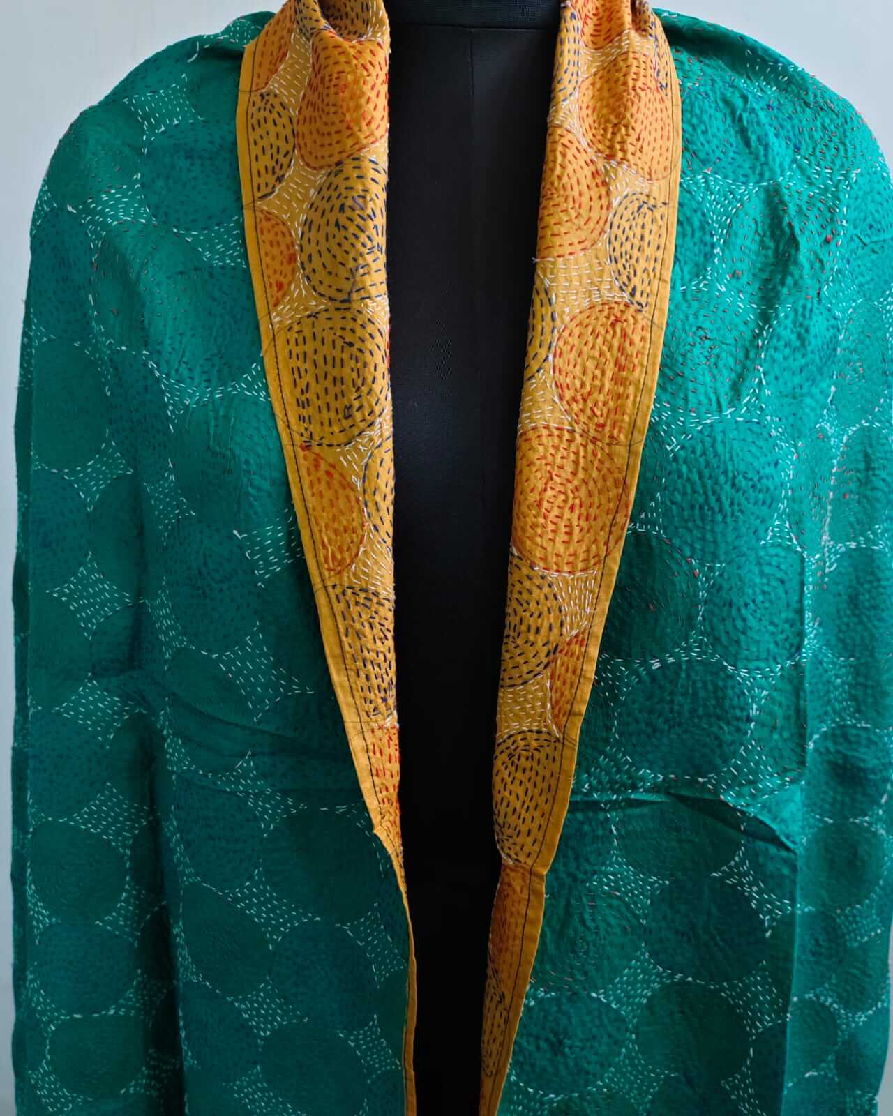 Vintage Kantha Silk Scarves Scarf Reversible 100%Silk Sari Saree Wraps Indian Dupatta Wholesale Supply