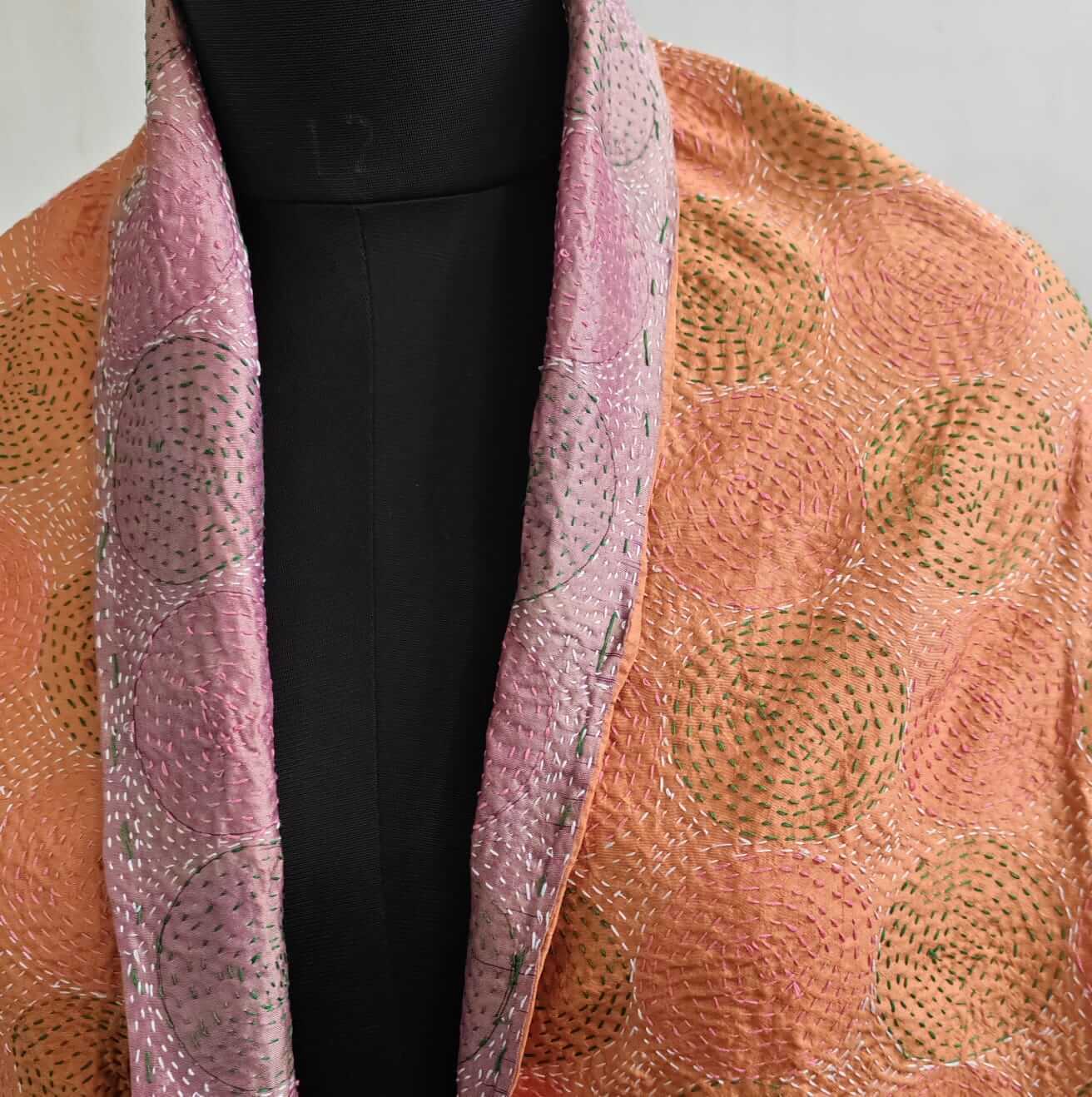 Vintage Kantha Silk Scarves Scarf Reversible 100%Silk Sari Saree Wraps Indian Dupatta Wholesale Supply