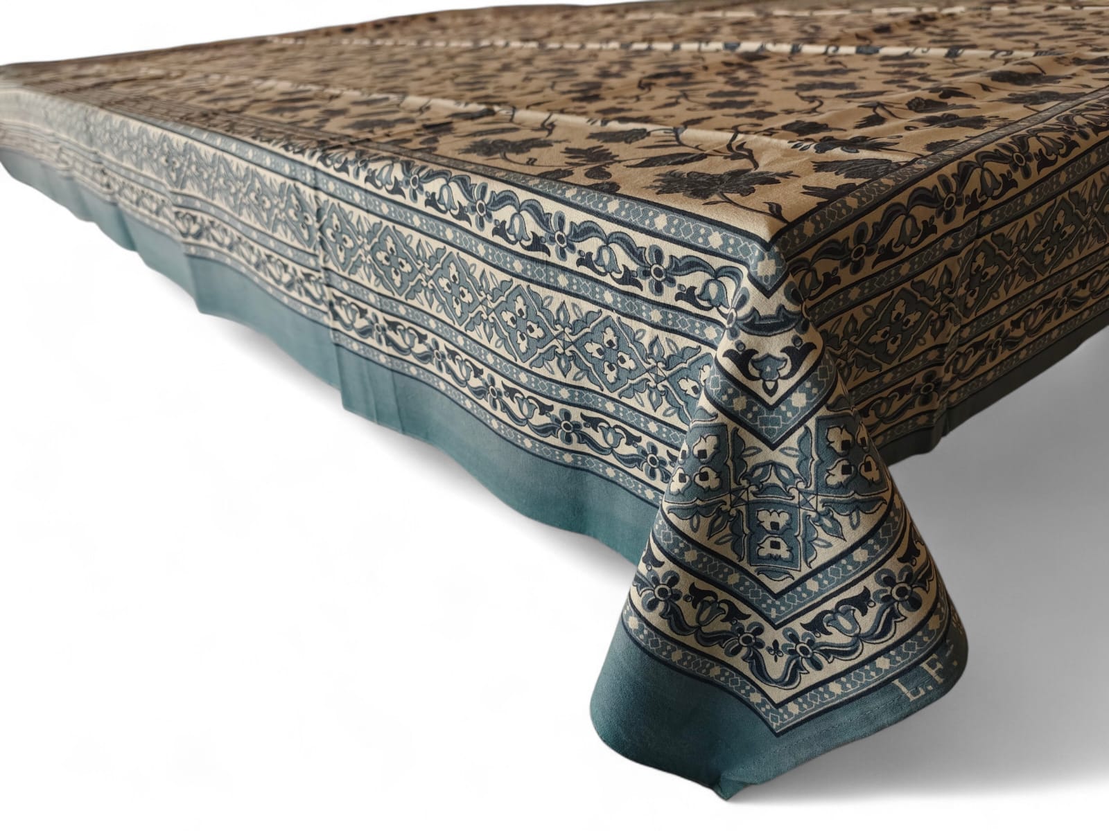 Mango Gifts Hand Block Printed 100% Rectangular Pure Cotton Tablecloth | Floral & Striped Design, Washable Dining Table Cover, 60x90 Inches