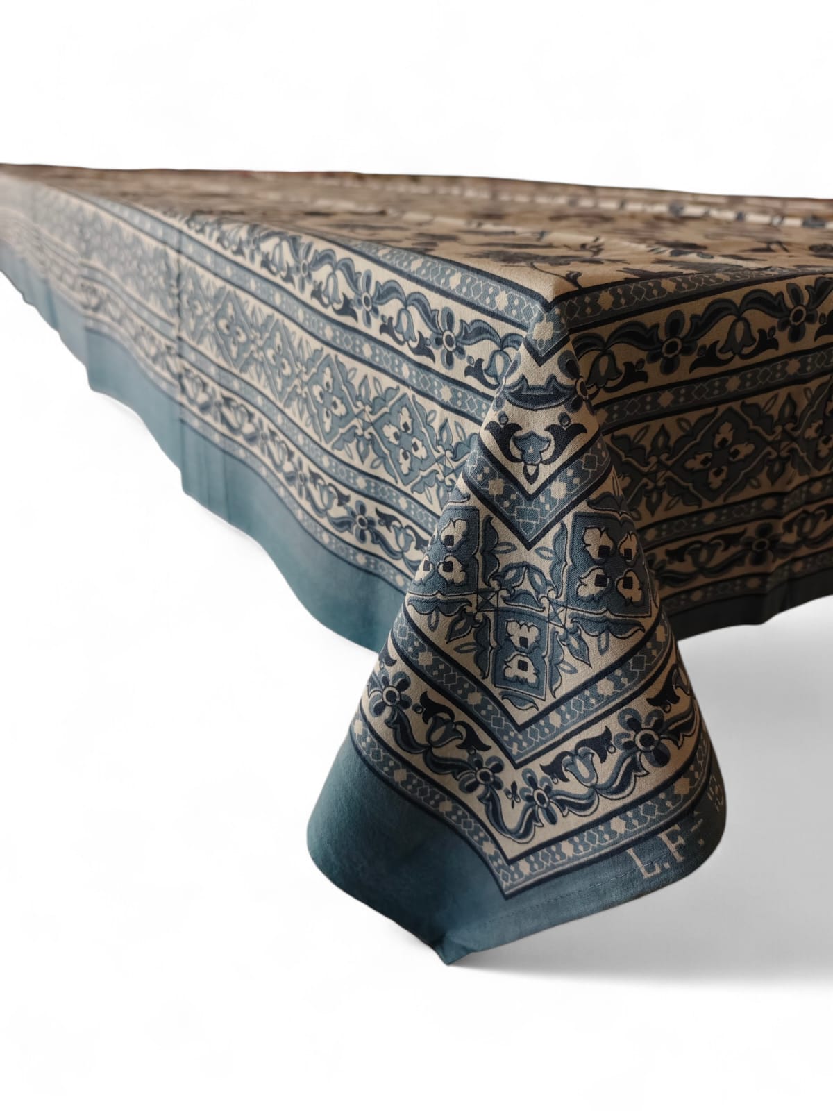 Mango Gifts Hand Block Printed 100% Rectangular Pure Cotton Tablecloth | Floral & Striped Design, Washable Dining Table Cover, 60x90 Inches