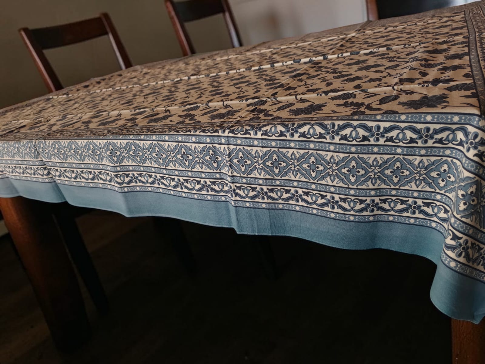 Mango Gifts Hand Block Printed 100% Rectangular Pure Cotton Tablecloth | Floral & Striped Design, Washable Dining Table Cover, 60x90 Inches