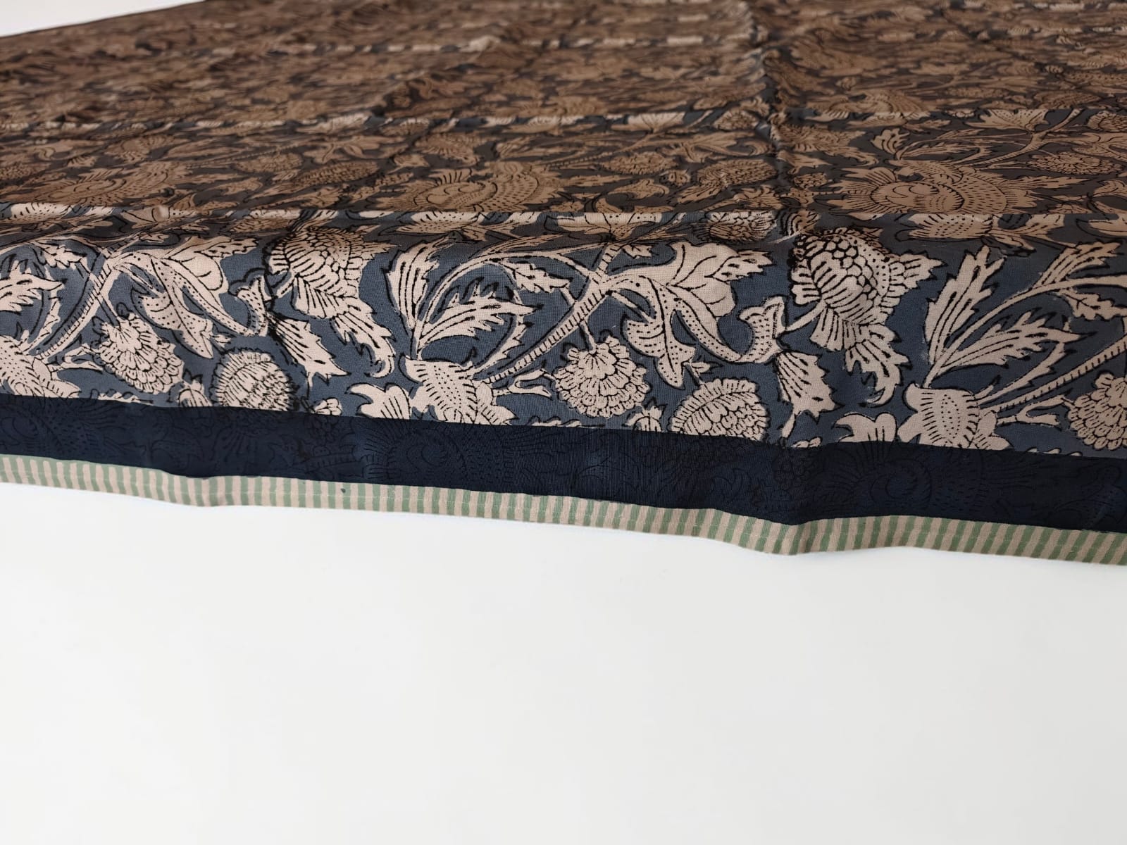 Mango Gifts Hand Block Printed 100% Rectangular Pure Cotton Tablecloth | Floral & Striped Design, Washable Dining Table Cover, 60x90 Inches