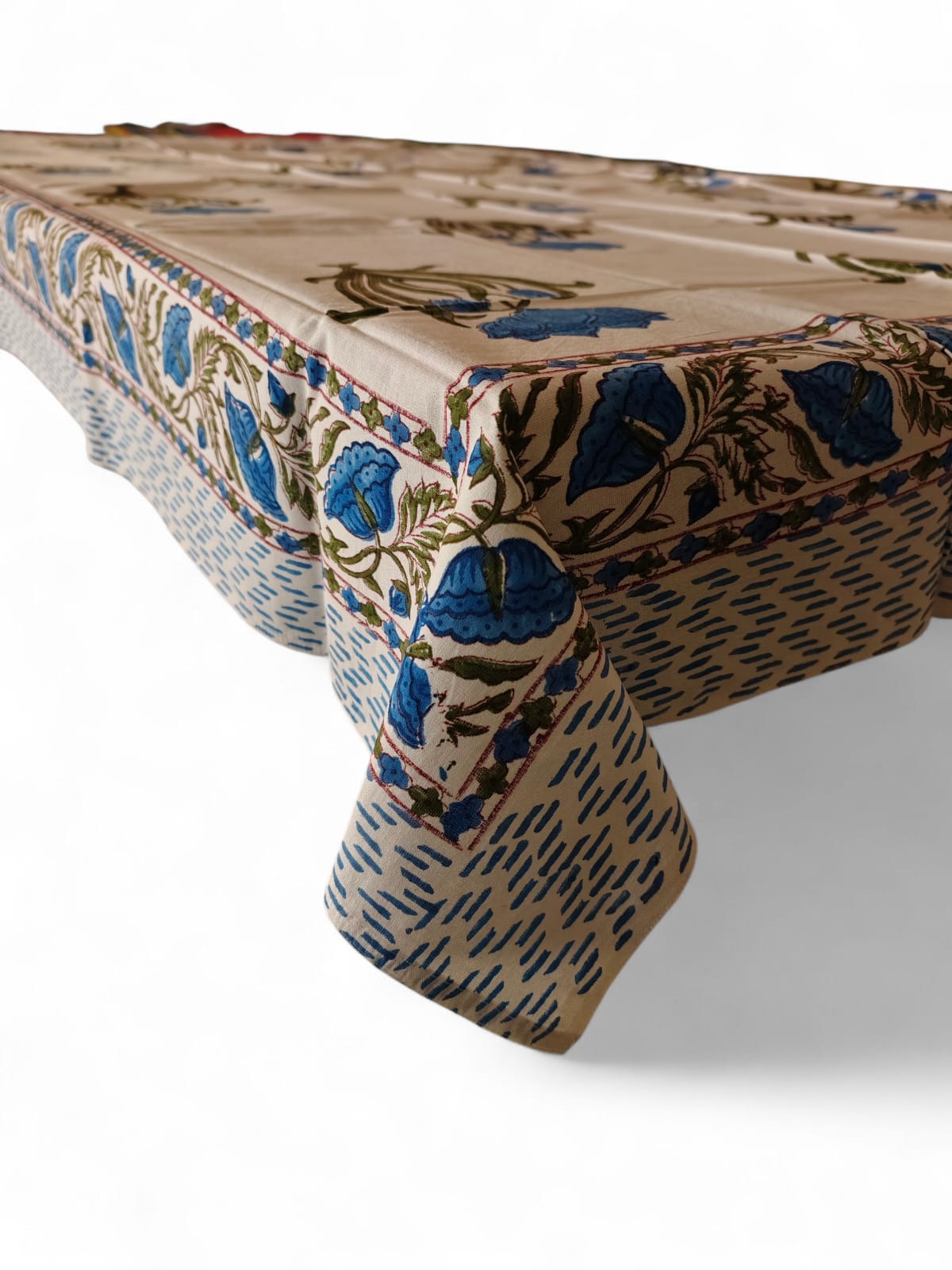 Mango Gifts Hand Block Printed 100% Rectangular Pure Cotton Tablecloth | Floral & Striped Design, Washable Dining Table Cover, 60x90 Inches