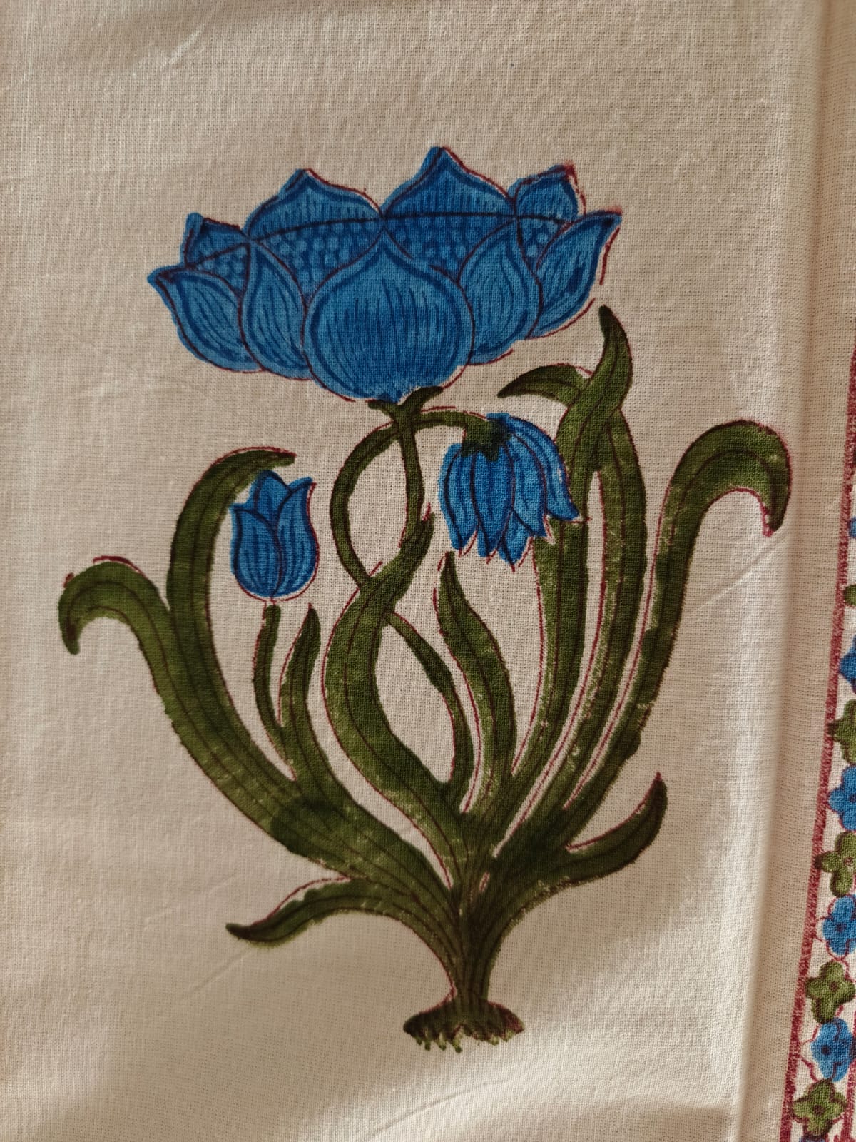 Mango Gifts Hand Block Printed 100% Rectangular Pure Cotton Tablecloth | Floral & Striped Design, Washable Dining Table Cover, 60x90 Inches