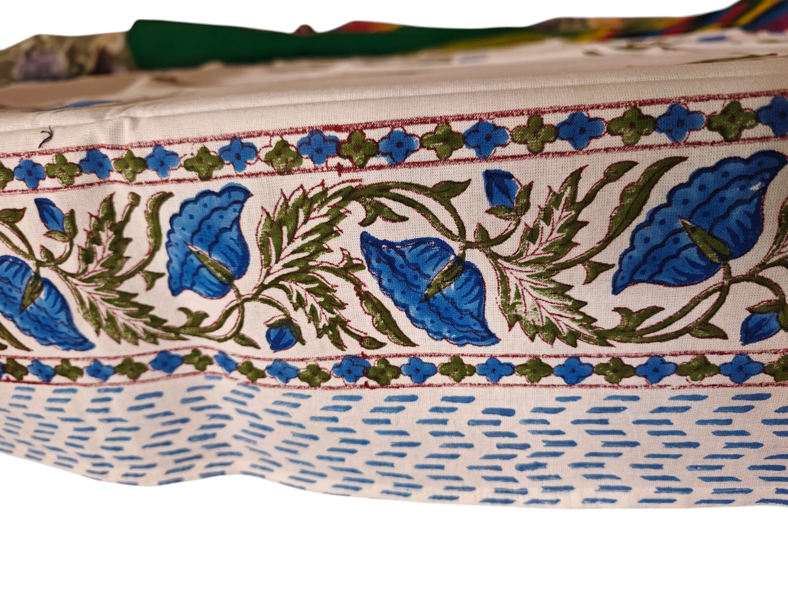 Mango Gifts Hand Block Printed 100% Rectangular Pure Cotton Tablecloth | Floral & Striped Design, Washable Dining Table Cover, 60x90 Inches