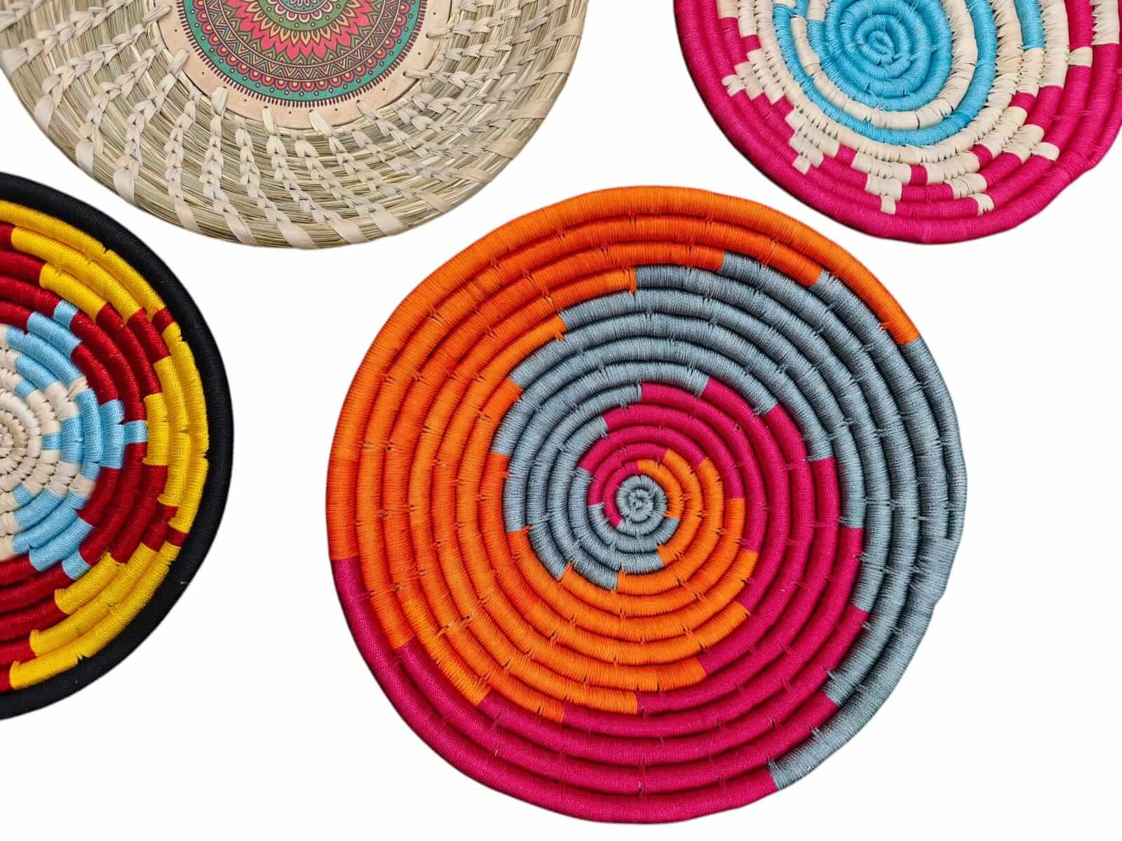 Sabai Grass Handwoven Rattan Wall Baskets Multicolor Bohemian Theme Wall Art Décor Bamboo Wall Baskets set of 7 Pieces (Copy)