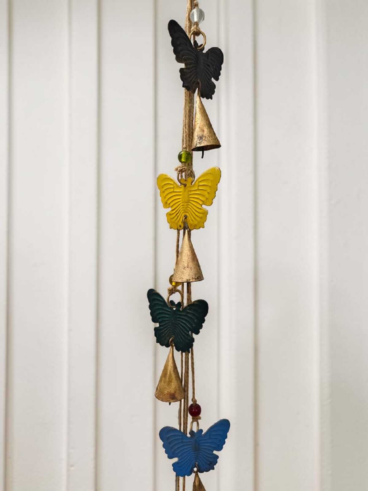Rustic Colorful Butterfly Bell Hanging Wind Chime – Handmade Metal Boho Garden Decor for Patio, Balcony, Porch & Indoor Wall Decoration