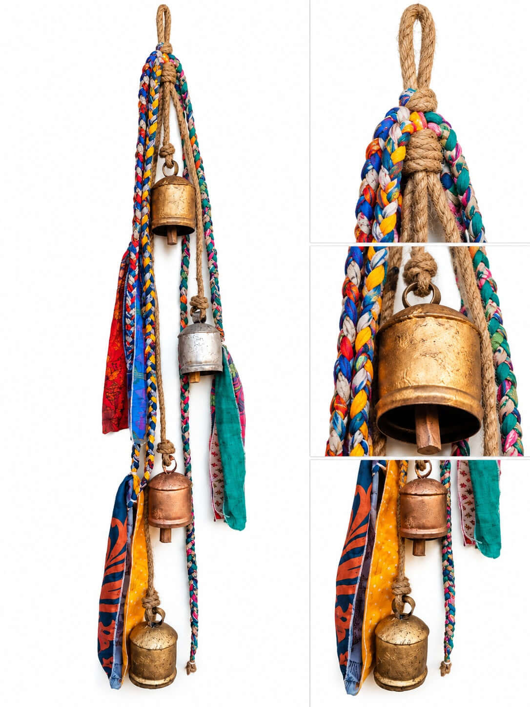Mango Gifts Rustic Harmony Hanging Bells – Bohemian Sari Fabric Wind Chime for Porch, Patio, Garden & Farmhouse Decor