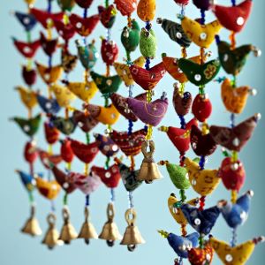 Handmade Cotton Bird Hanging with Bell - 20 Birds Multicolor Door Hanging Wall Decor - Handmade Tota 20 birds Boho Indian Decorative Garland for Home, Office, Events & Gifting birds Garden Ornaments