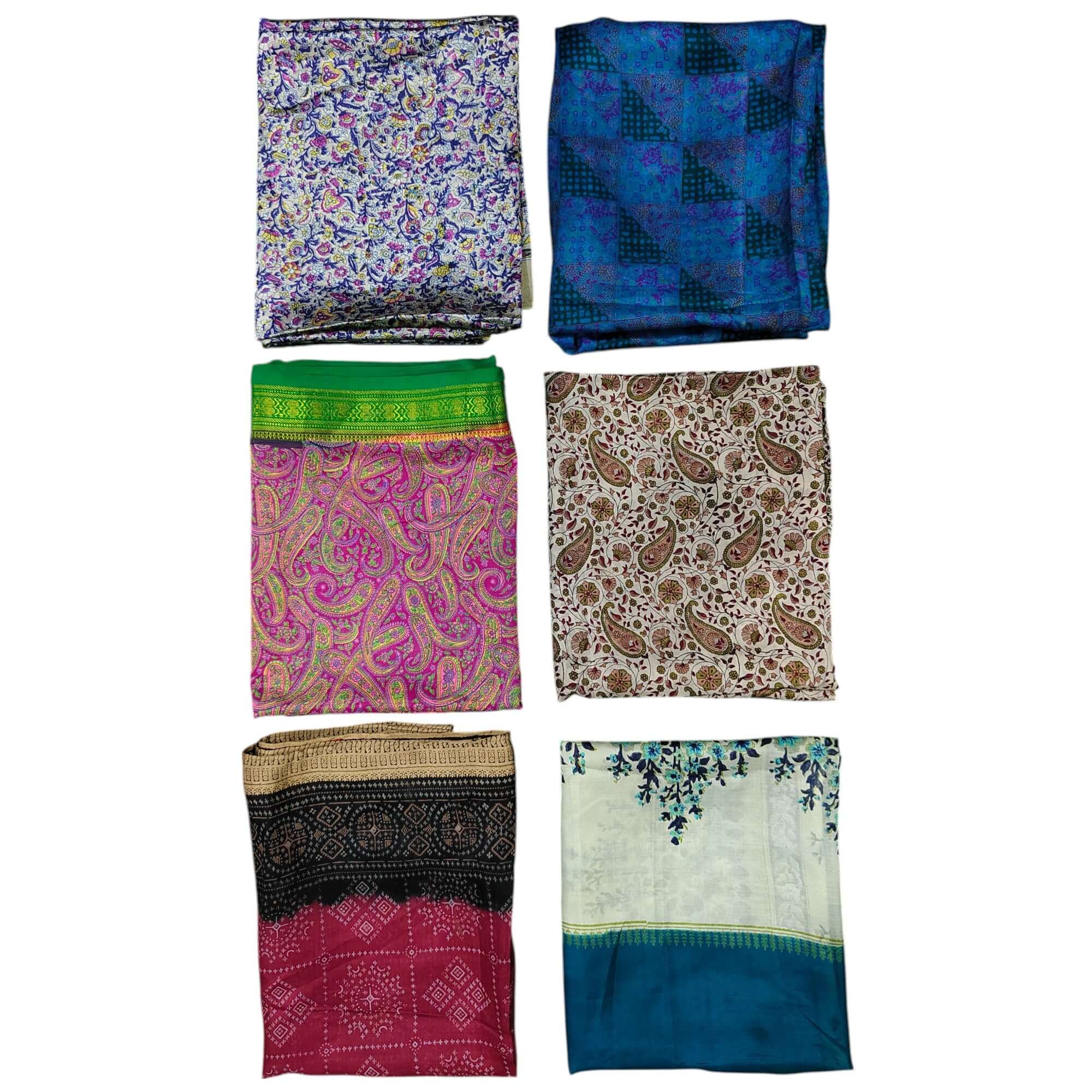 Silk Sari Saree scarf assortment featuring various colorful patterns and designs for versatile styling options.