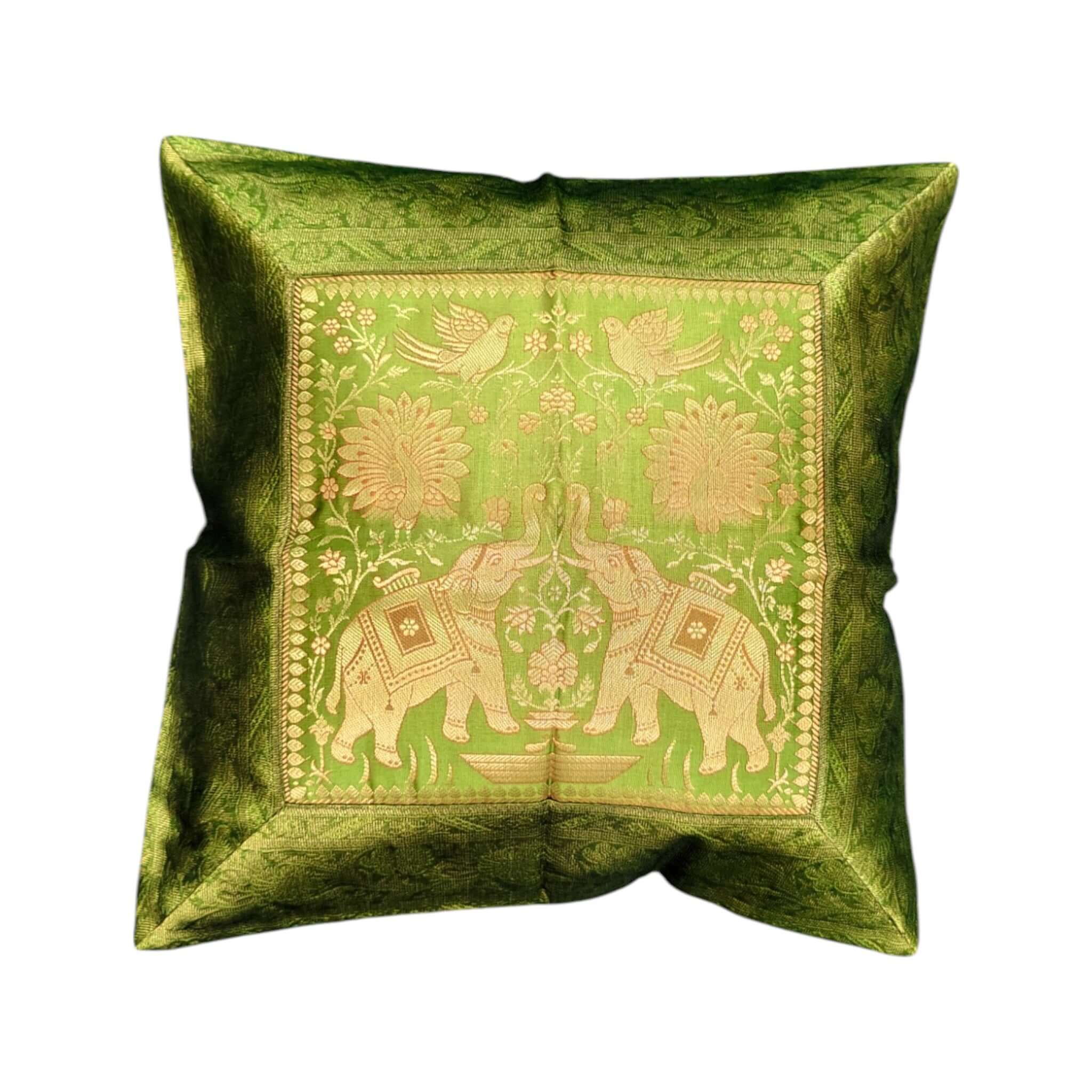 Elephant motif brocade cushion covers for sofa and bed