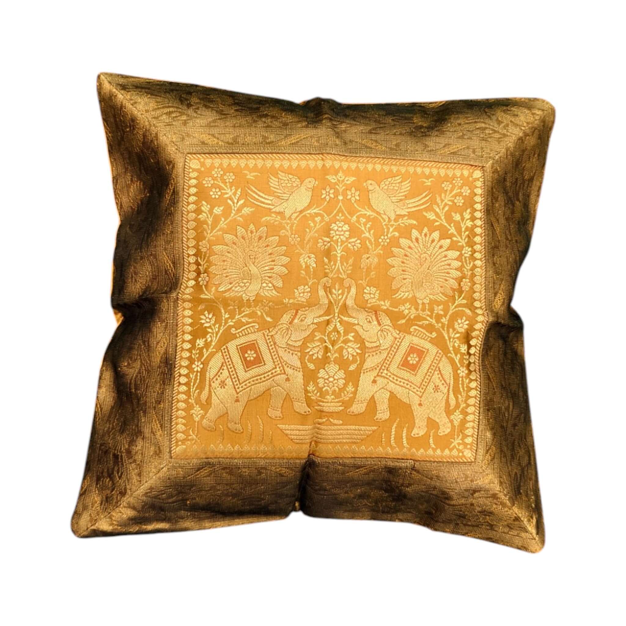 16x16 Banarasi brocade elephant cushion cover set