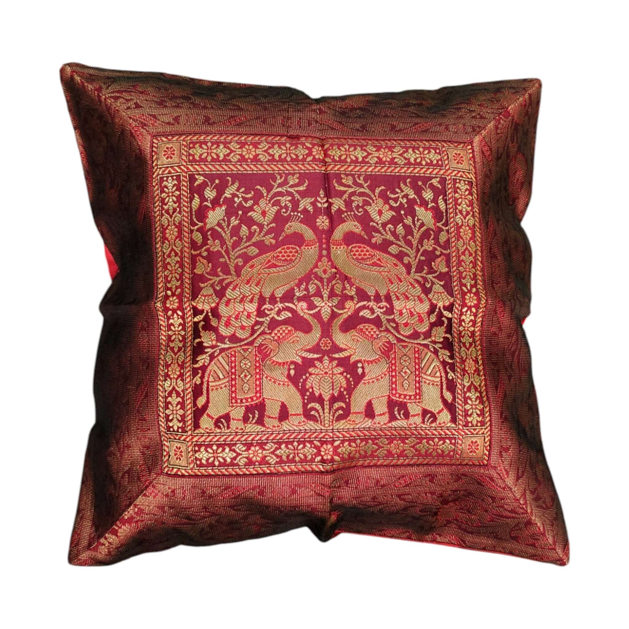 Handmade look Indian brocade silk cushions with elephant print