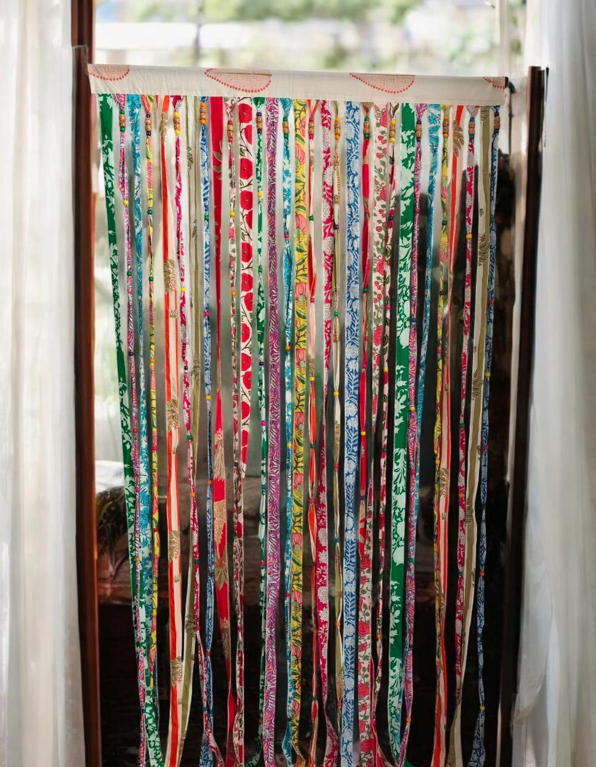 Beaded Doorway colorful hand block print curtain