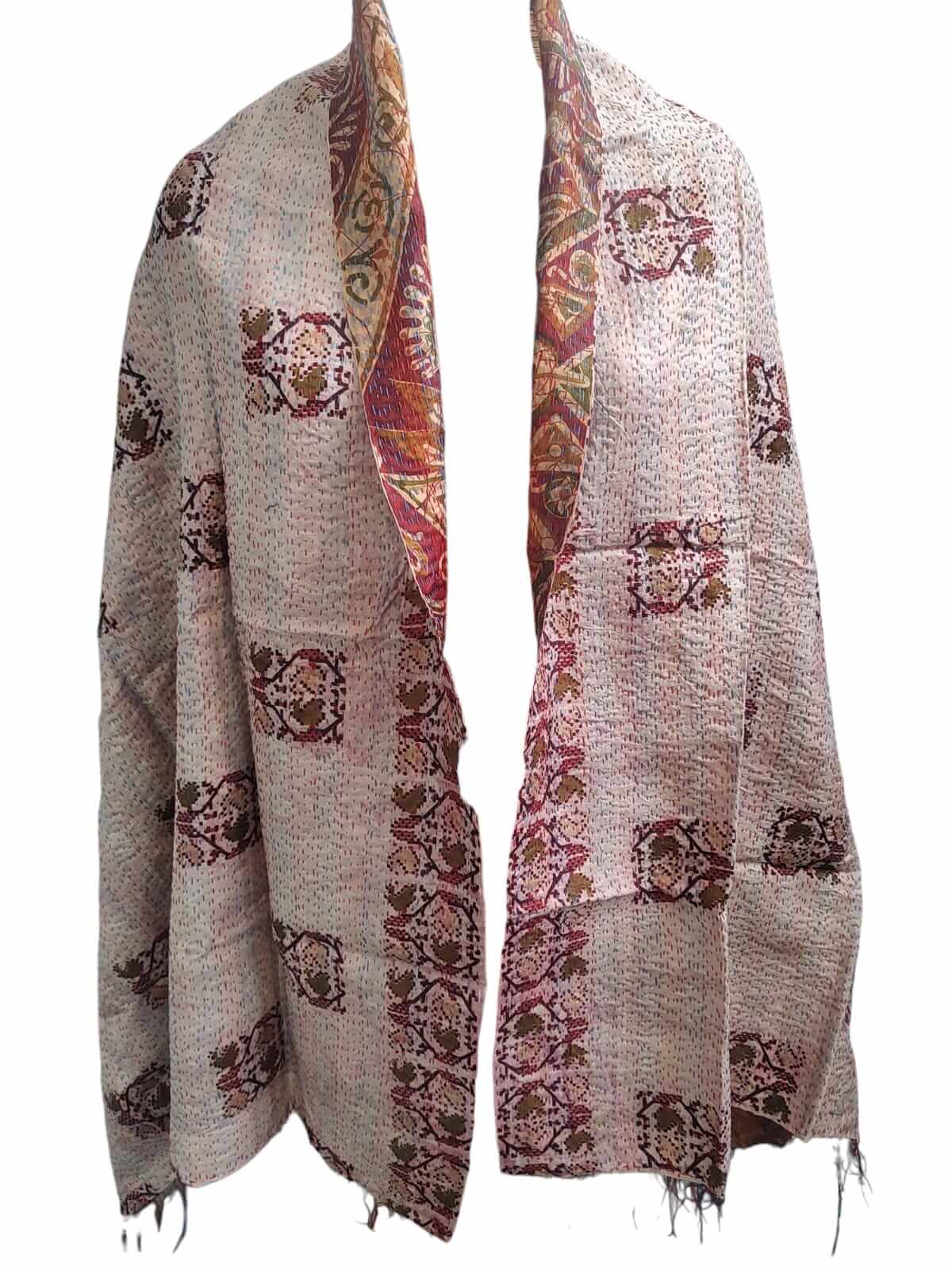 Vintage Kantha Silk Scarves Scarf Reversible 100%Silk Sari Saree Wraps Indian Dupatta Wholesale Supply