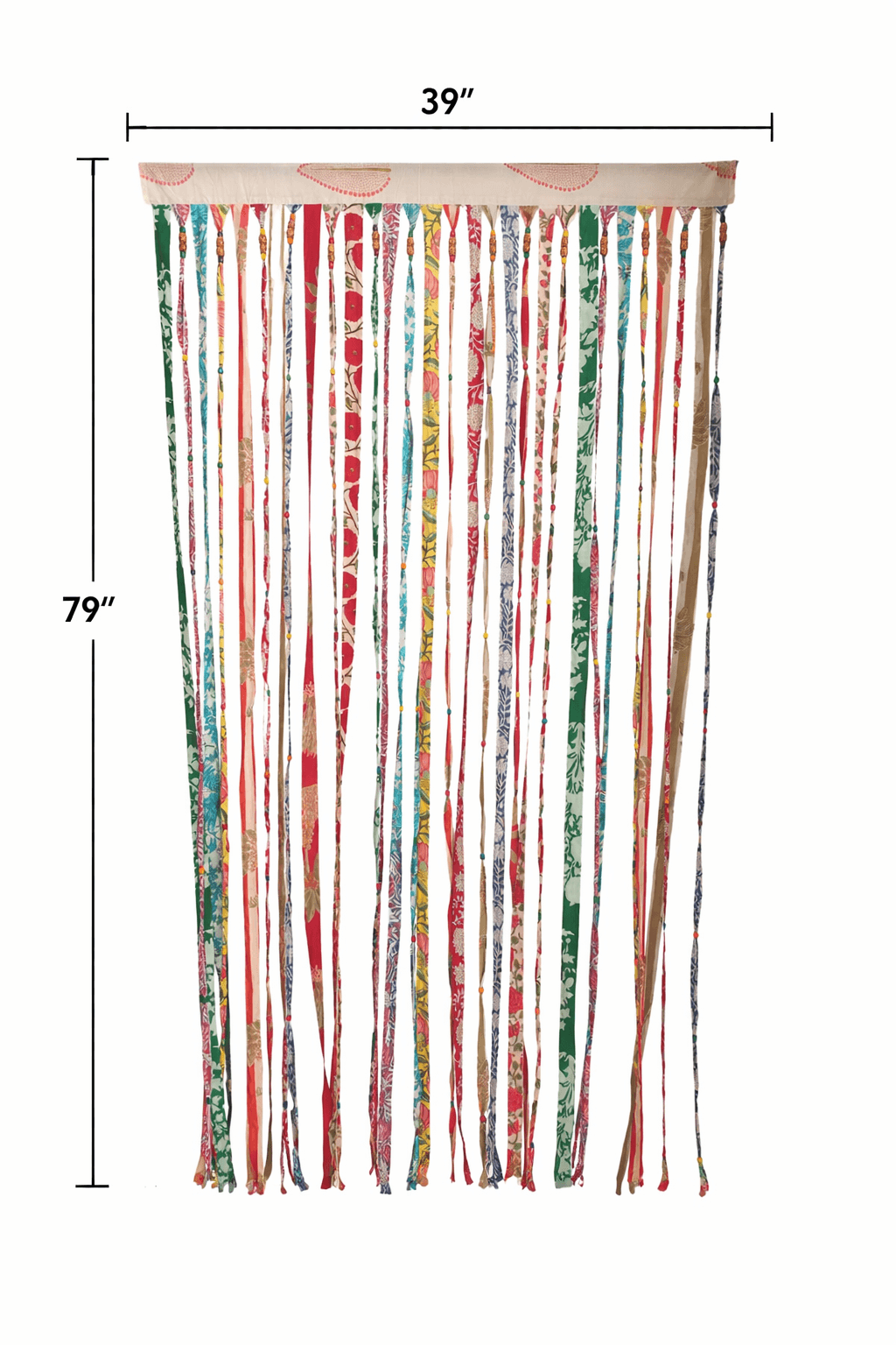 Bohemian Hippy Beaded Doorway Garland with multicolour cotton floral fabric, measuring 79x39 inches for home decor.