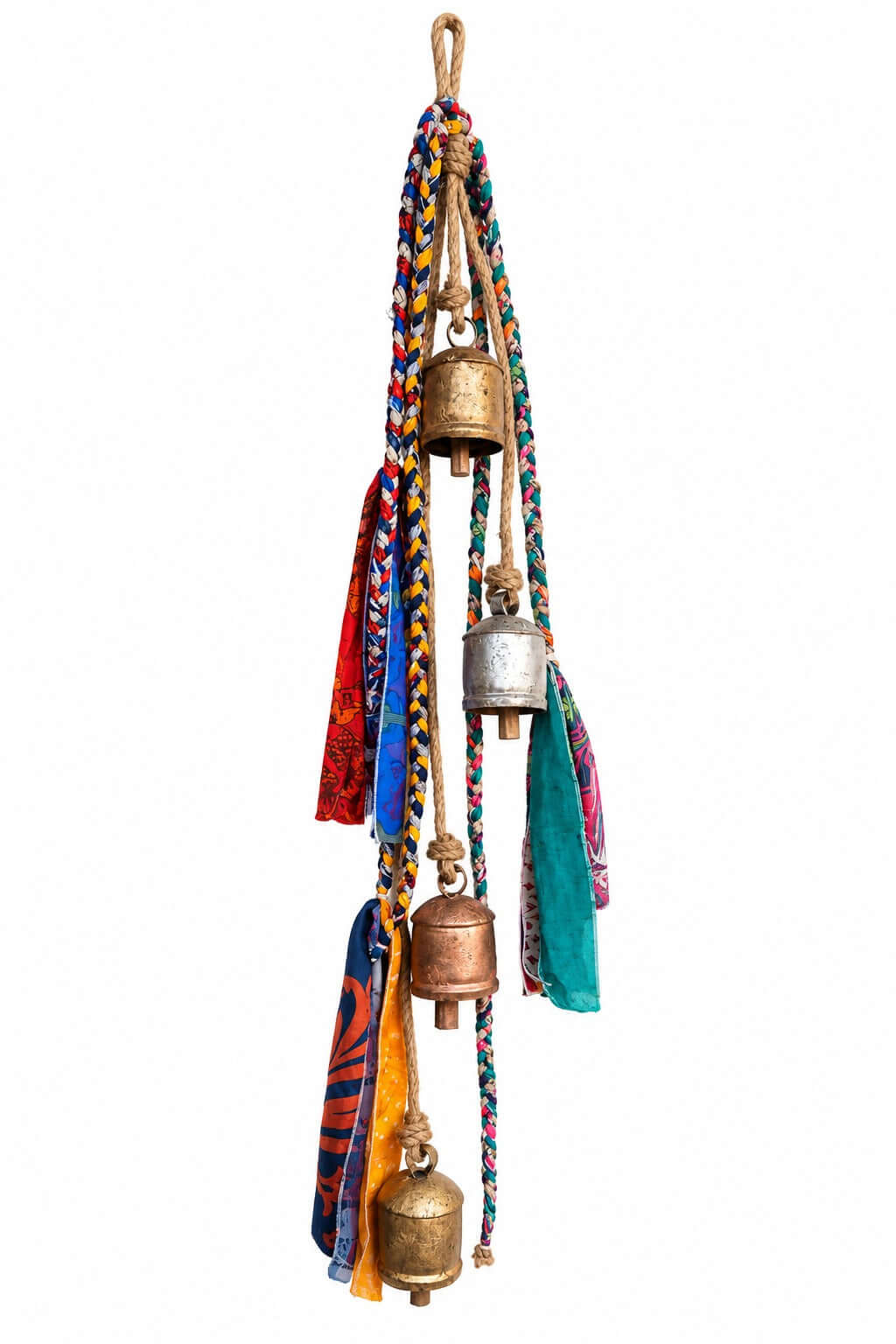 Mango Gifts Rustic Harmony Hanging Bells – Bohemian Sari Fabric Wind Chime for Porch, Patio, Garden & Farmhouse Decor