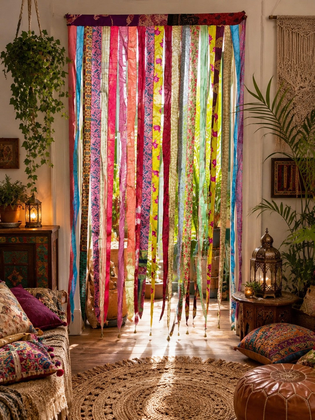 silk sari ribbon doorway panels drapes