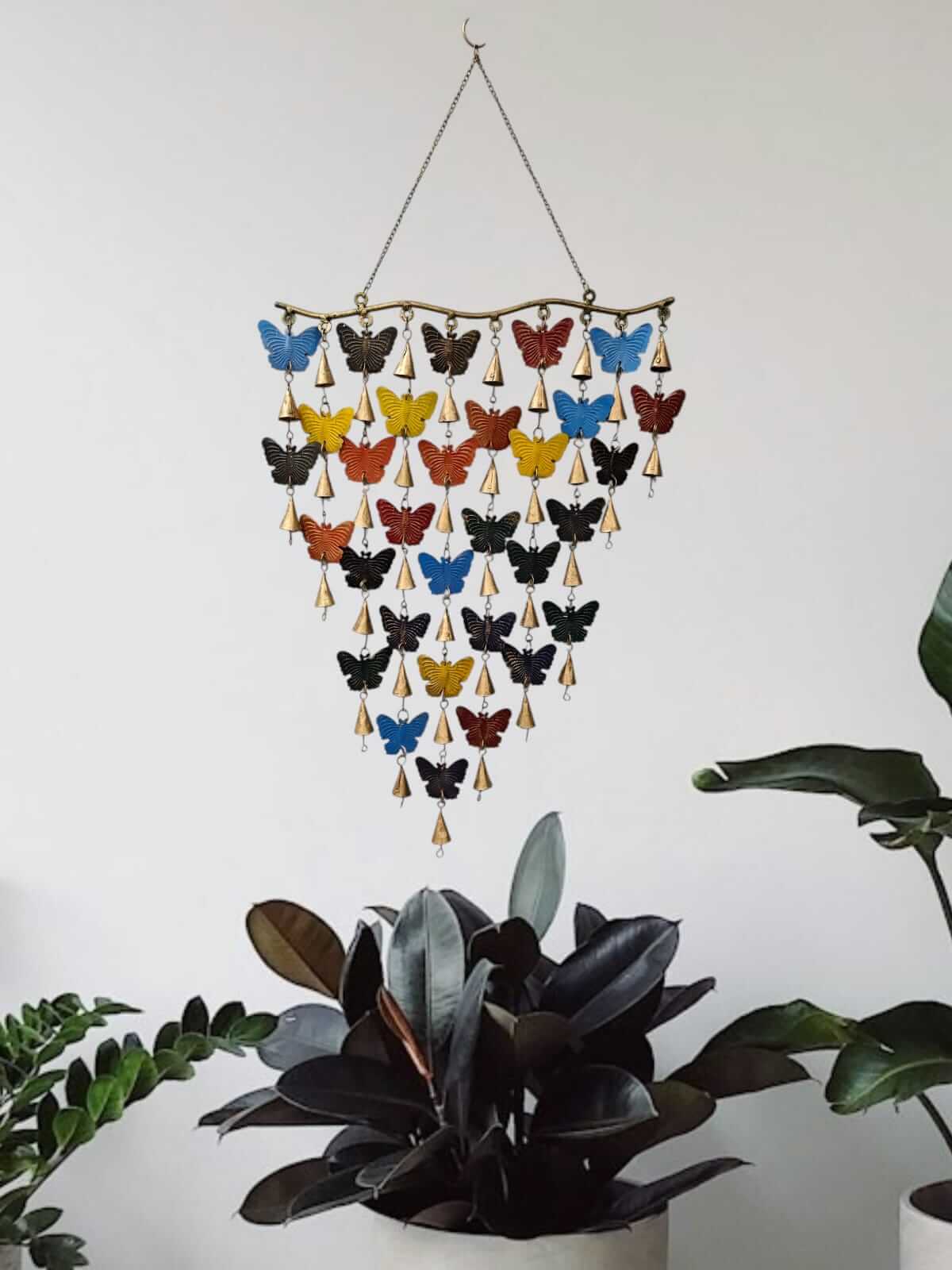 Recycled Iron Butterfly Boho Theme Hanging Wind Chime Garden Indoor Outdoor Patio Decoration set of 5 Pieces