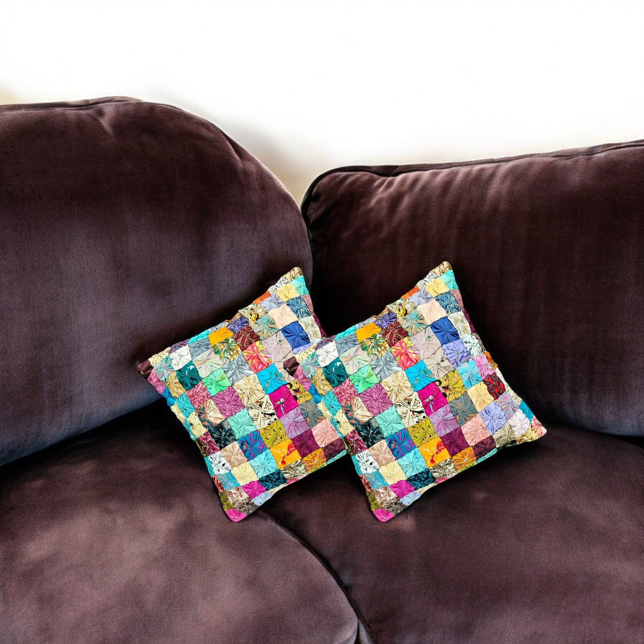 Colorful patchwork cotton cushion covers set of 5, perfect for adding flair to your couch or sofa.
