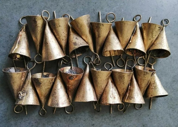 Shabby Chic Recycled Iron Rustic Cone Shape Bells 1.75" Inches Height , Craft bells , Mini Cow Bells , Jingle Bells , Barn Bells Wholesale Lot