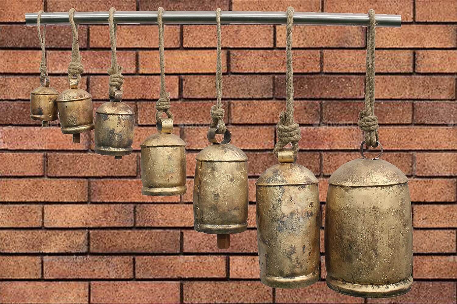 Large Indian Cow Bells - 7 Pcs for Home & Garden Décor