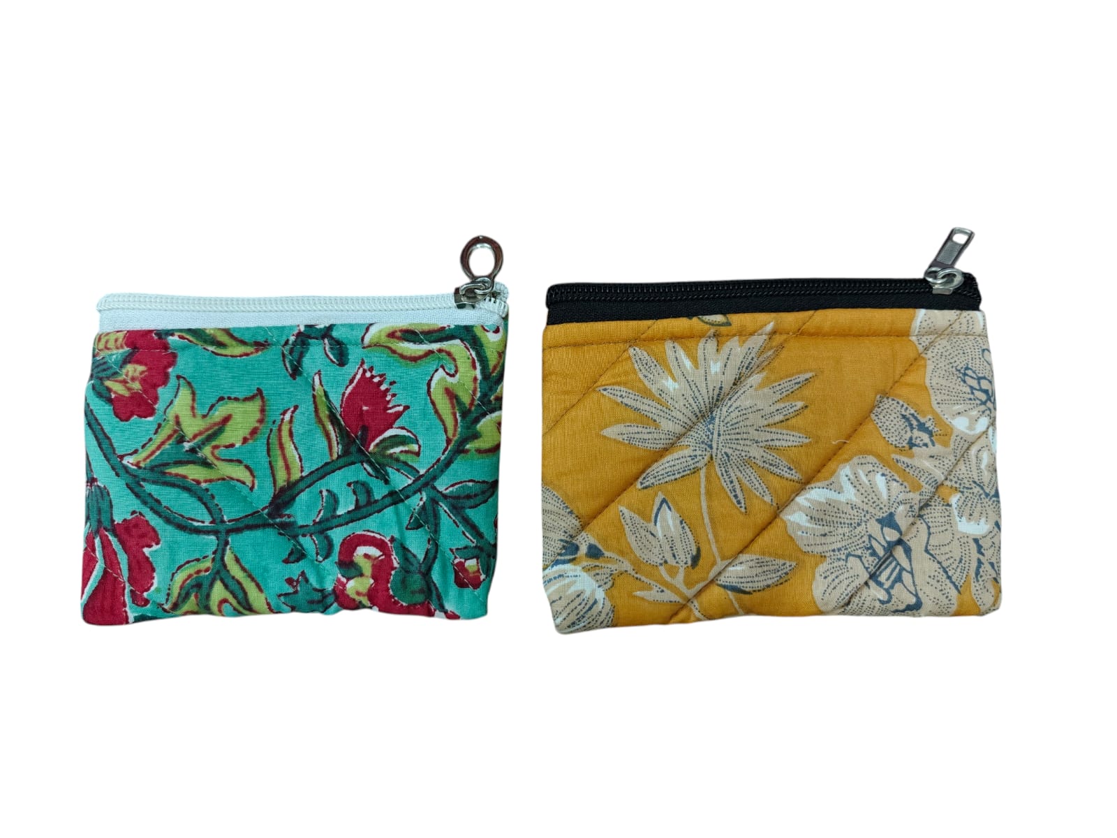 Mini Quilted Zip Pouch for Coins, Credit Cards, Cash, Keys & Jewellery, Handmade Block Print Wallet, Travel Organizer for Women