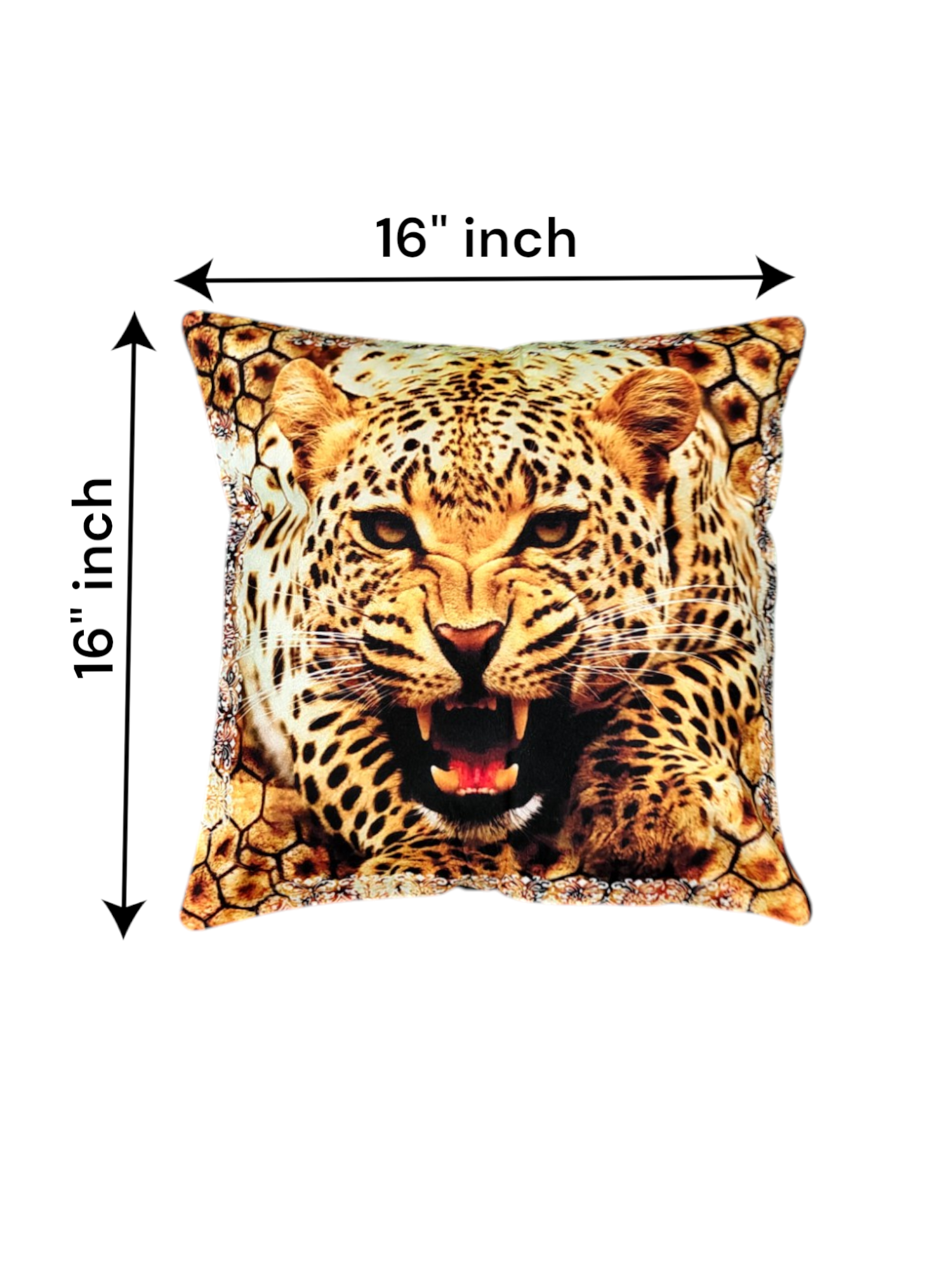Fierce 16x16 inch leopard face cushion cover, multicolor design, perfect for decorative throw pillows.
