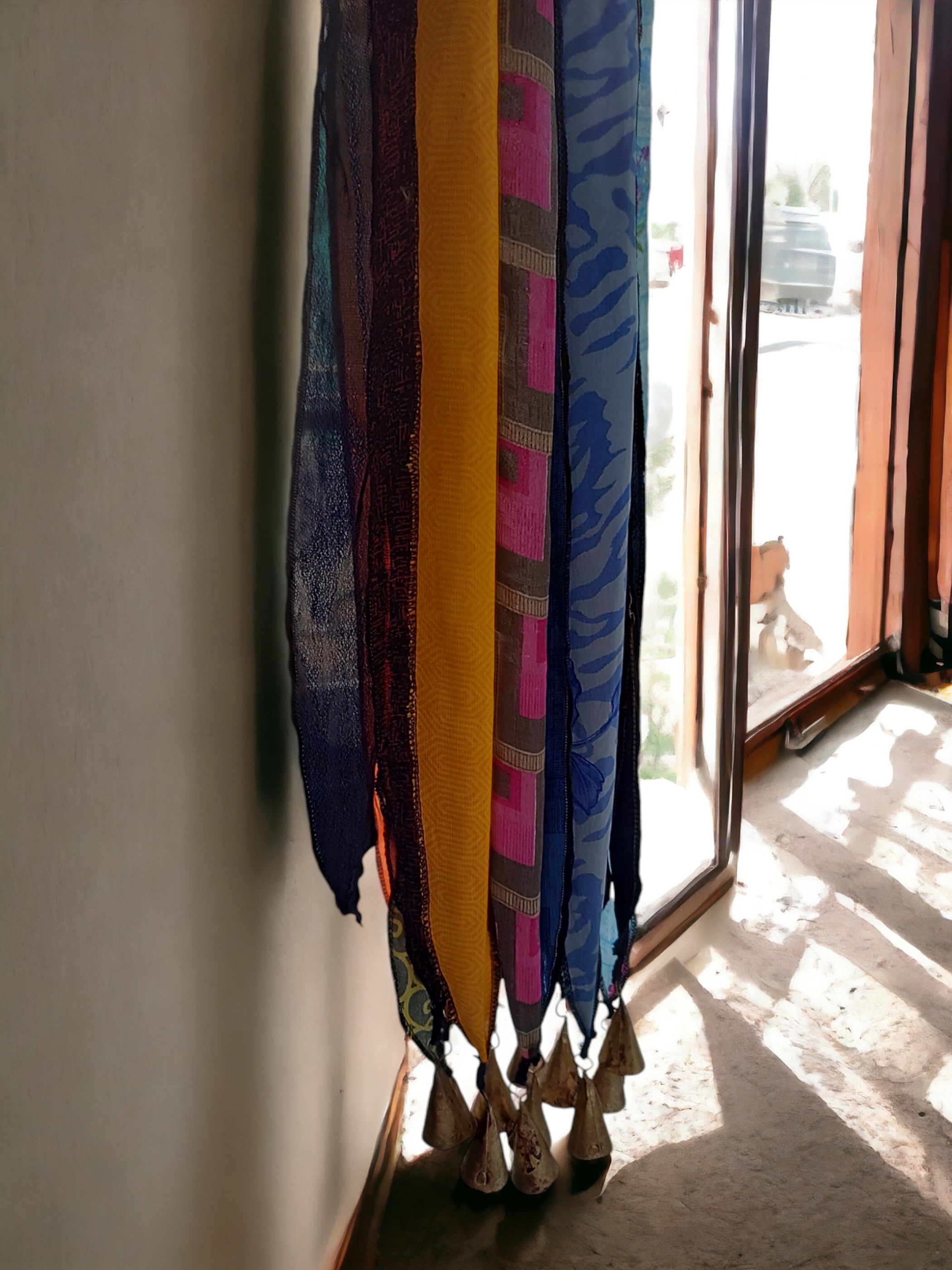 Boho Old Silk Sari Ribbon Doorway Curtain - 85x45 Inch