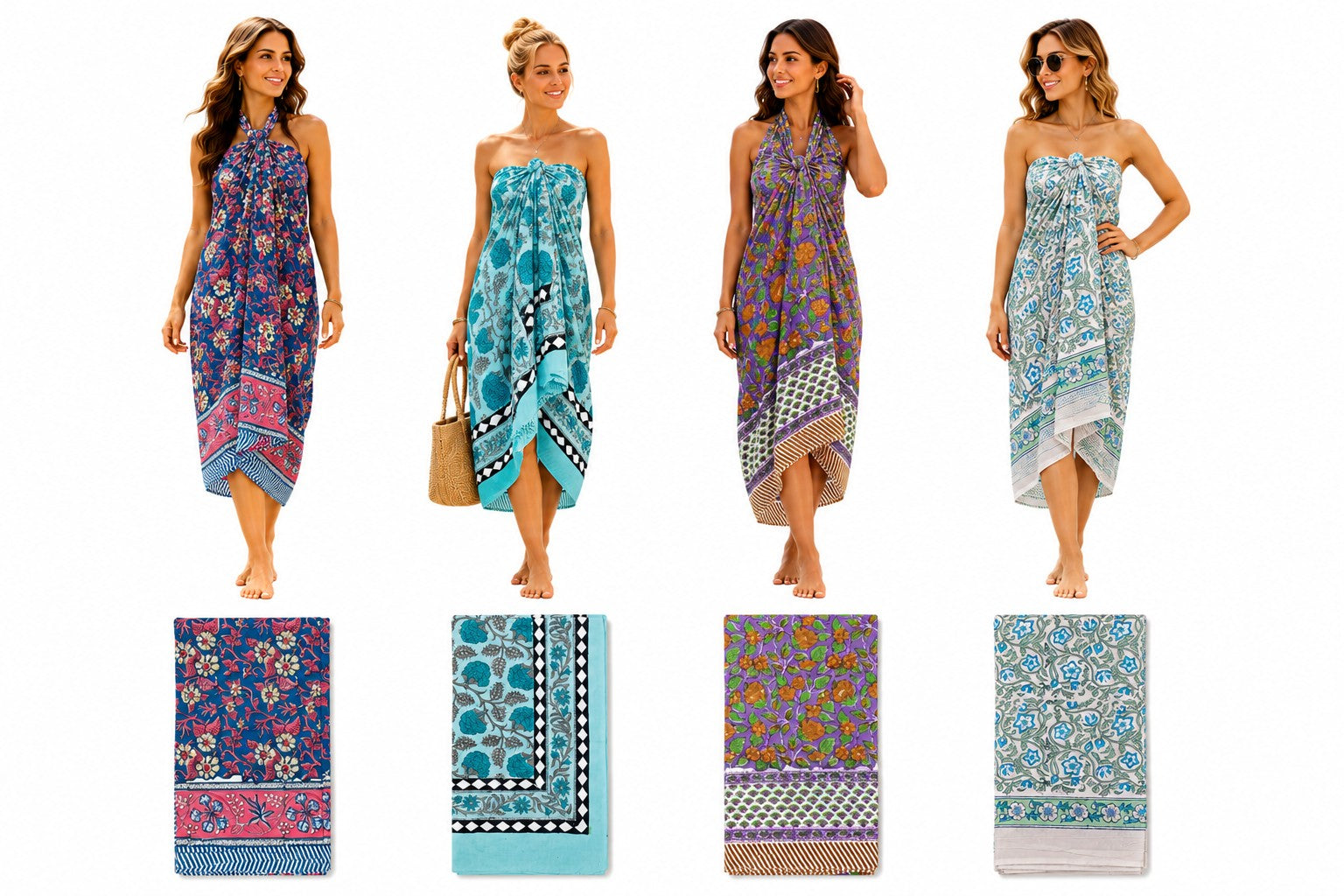 Hand Block print cotton sarong wraps floral beach swim wear
