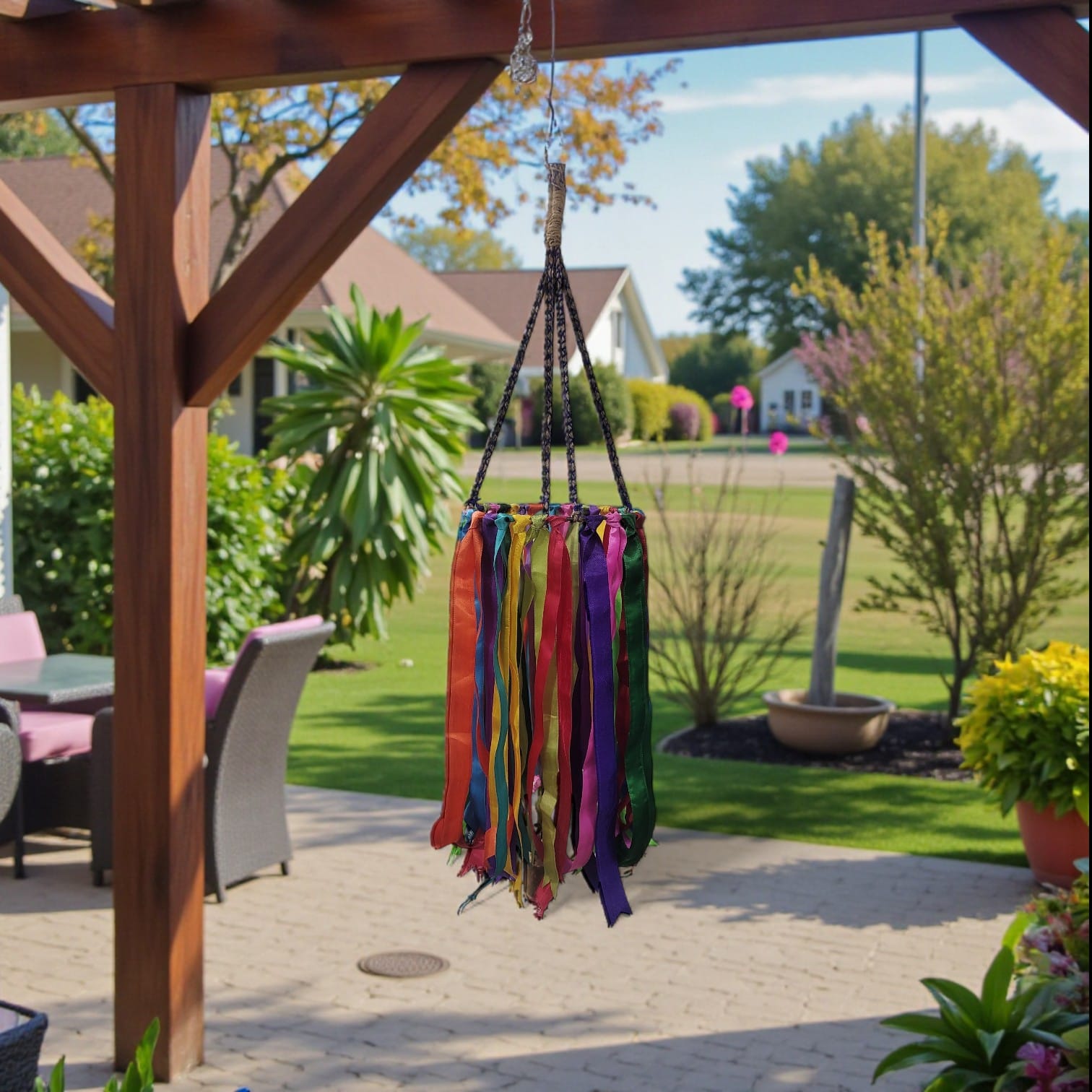 Bohemian Satin Ribbon Wind Chime, Dreamcatcher patio Decoration 40" inch Height